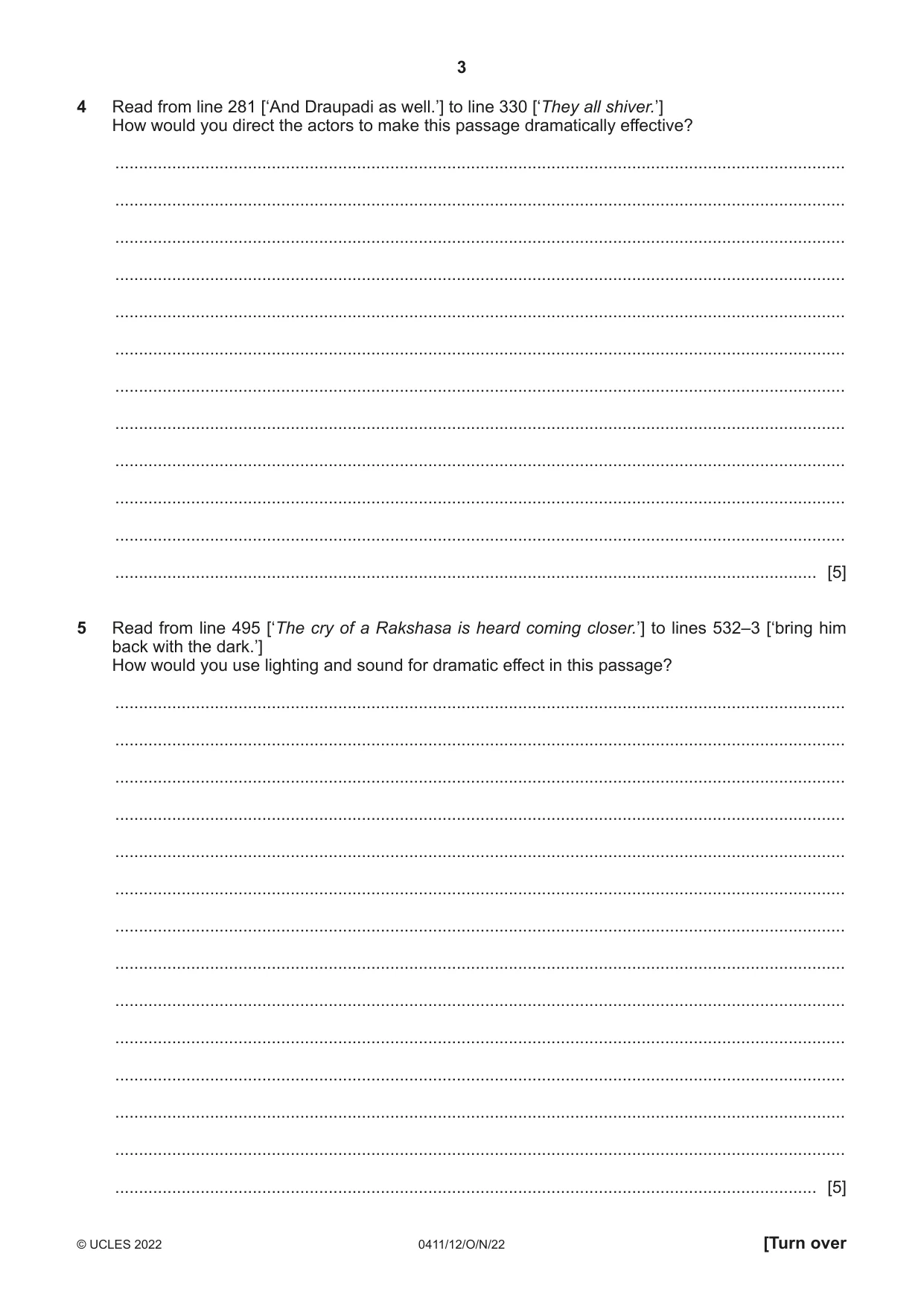 Cambridge IGCSE Drama 0411 2022 Oct/Nov Paper 1 · Variant 2 question paper, page 3 of 12