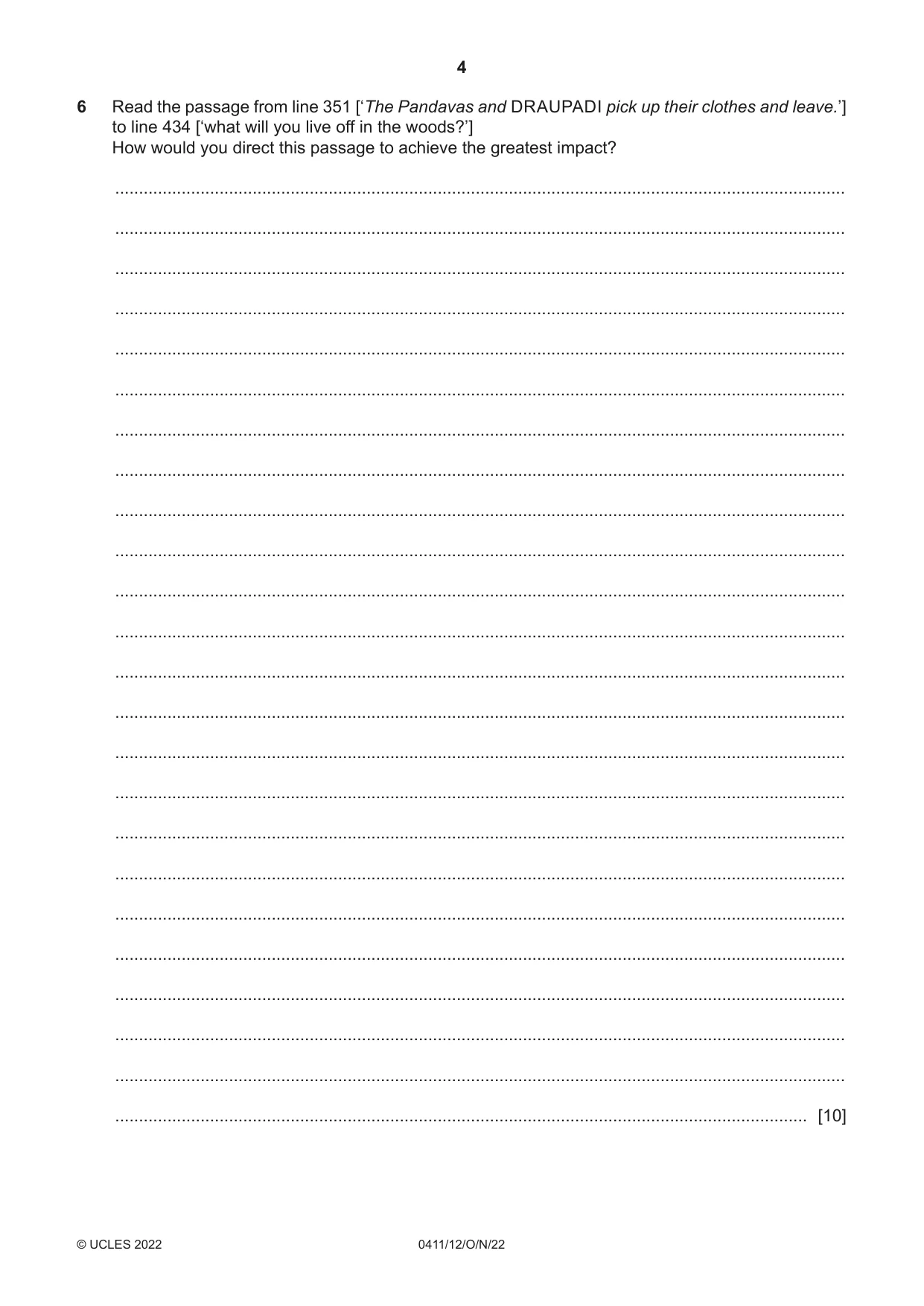 Cambridge IGCSE Drama 0411 2022 Oct/Nov Paper 1 · Variant 2 question paper, page 4 of 12