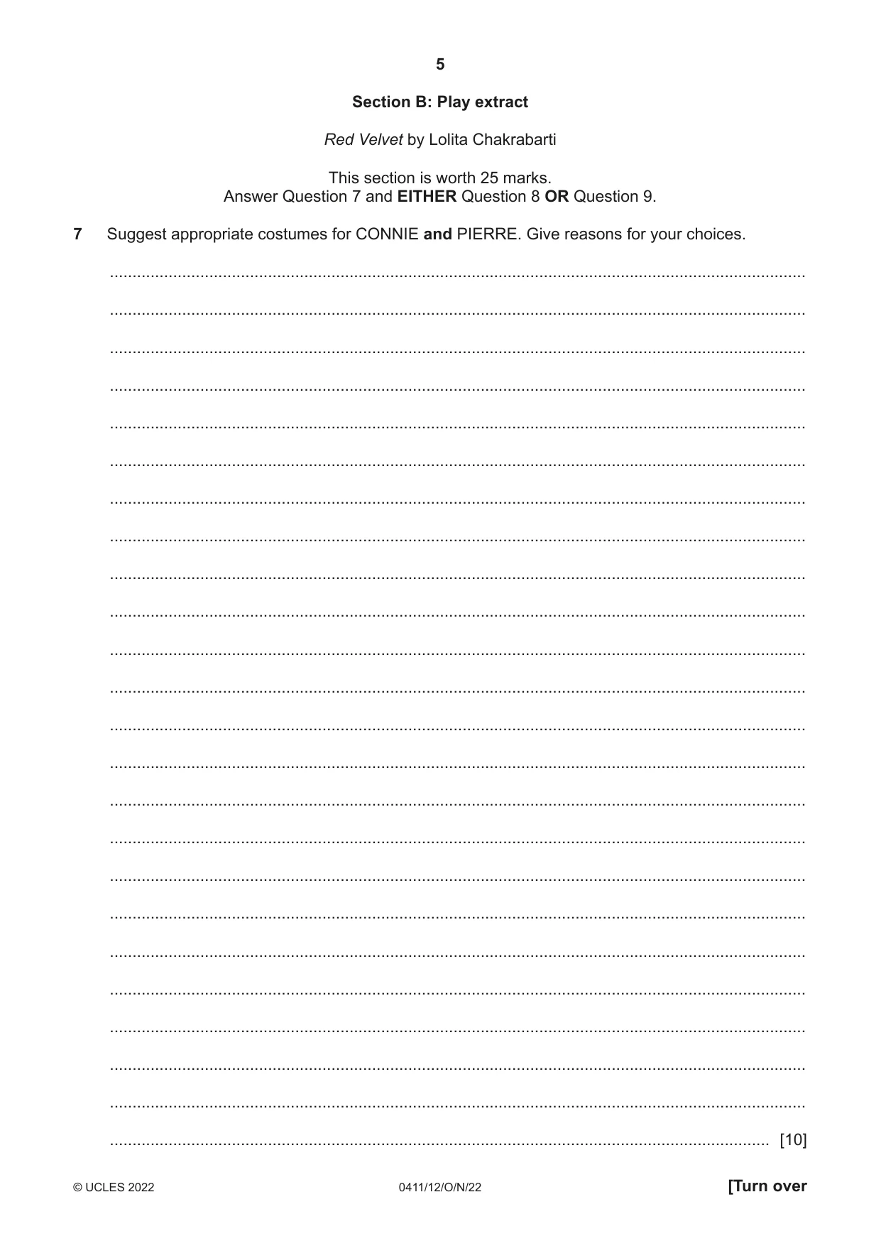 Cambridge IGCSE Drama 0411 2022 Oct/Nov Paper 1 · Variant 2 question paper, page 5 of 12