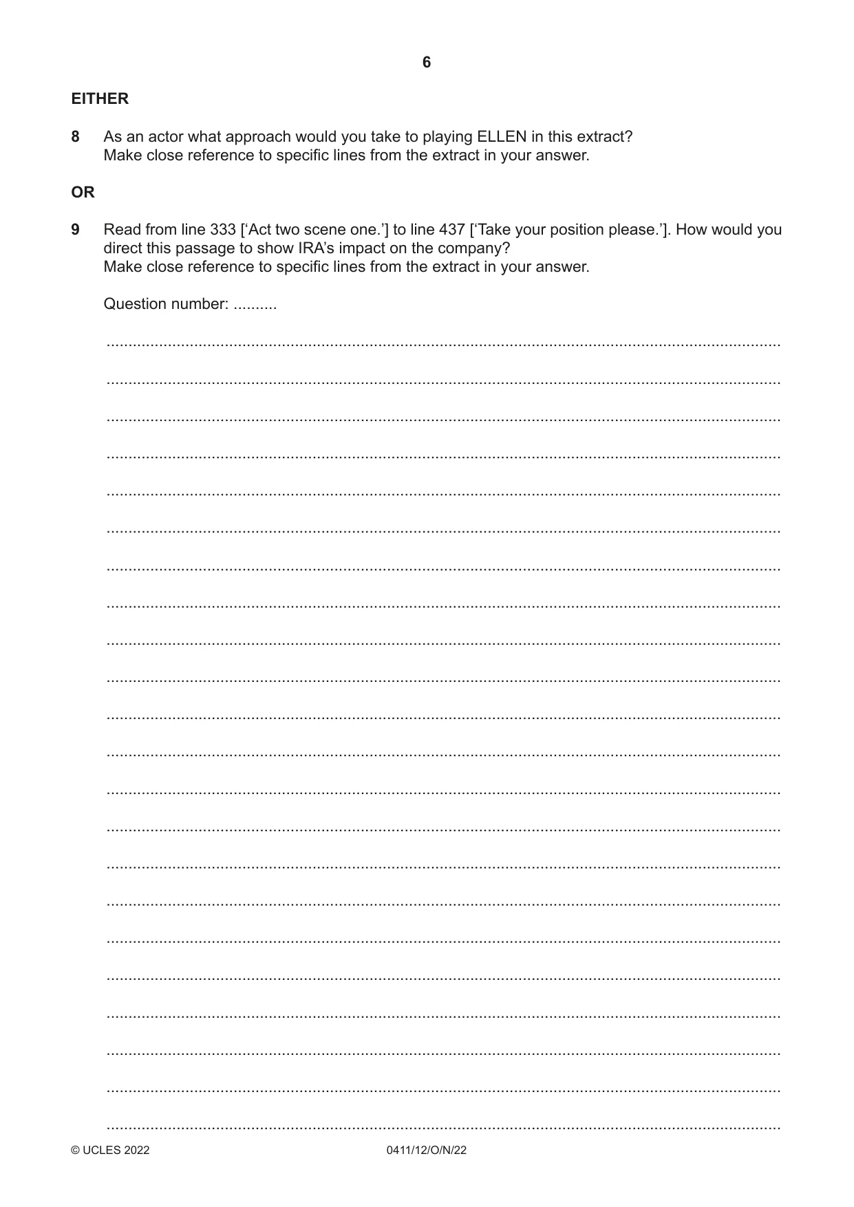Cambridge IGCSE Drama 0411 2022 Oct/Nov Paper 1 · Variant 2 question paper, page 6 of 12