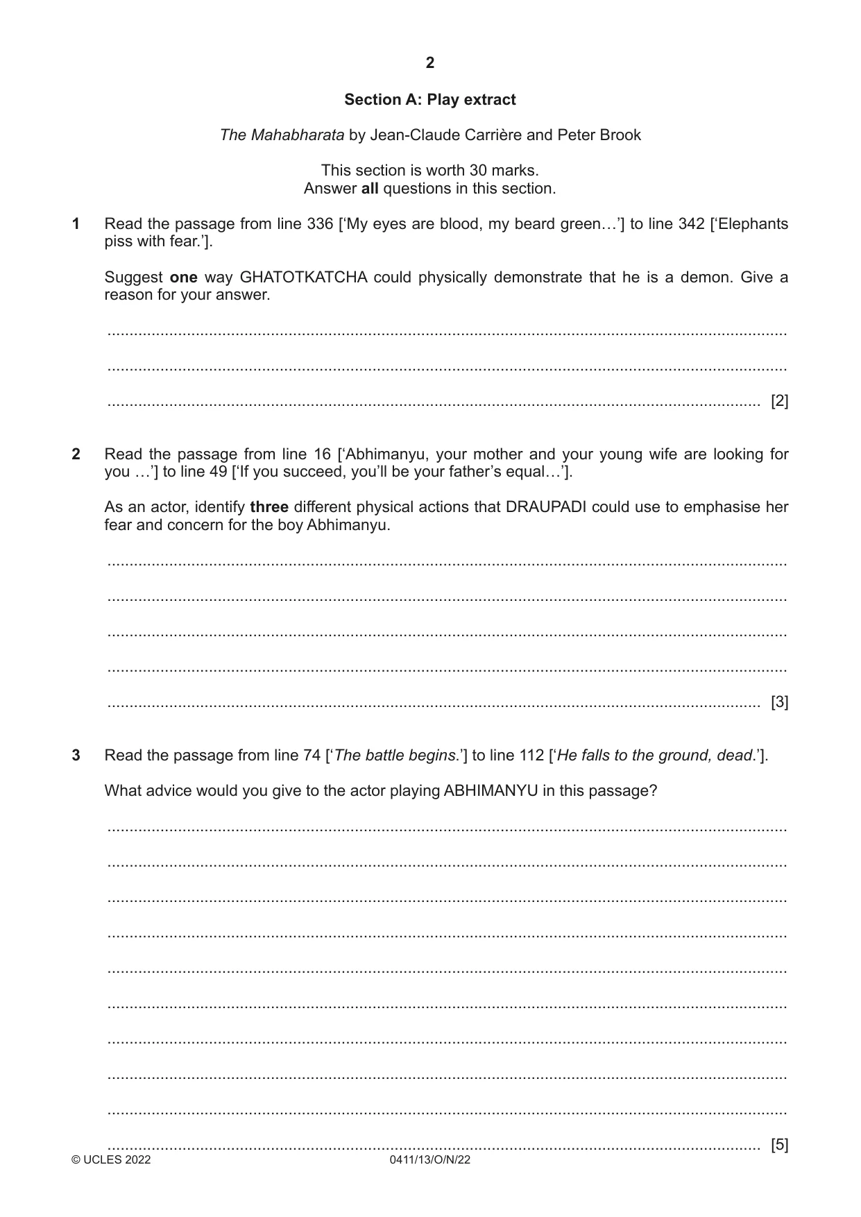 Cambridge IGCSE Drama 0411 2022 Oct/Nov Paper 1 · Variant 3 question paper, page 2 of 12