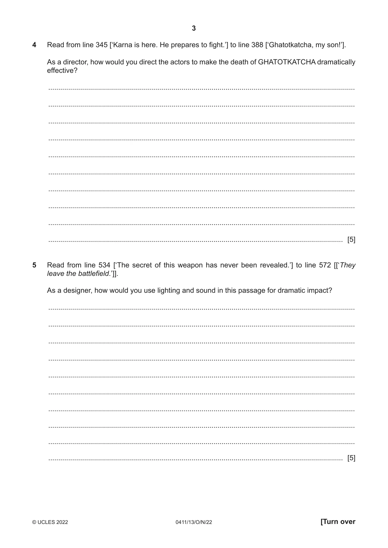 Cambridge IGCSE Drama 0411 2022 Oct/Nov Paper 1 · Variant 3 question paper, page 3 of 12