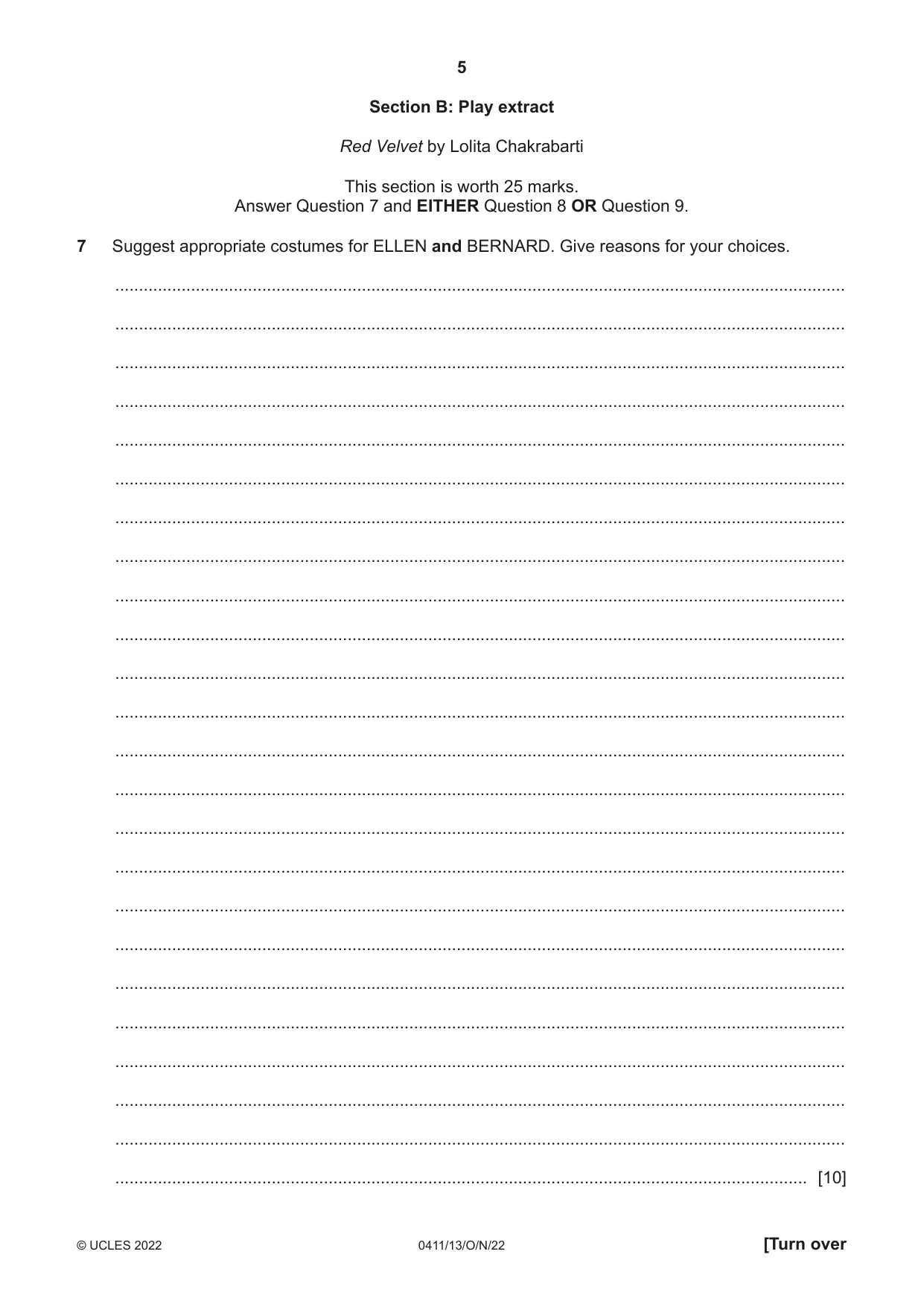 Cambridge IGCSE Drama 0411 2022 Oct/Nov Paper 1 · Variant 3 question paper, page 5 of 12