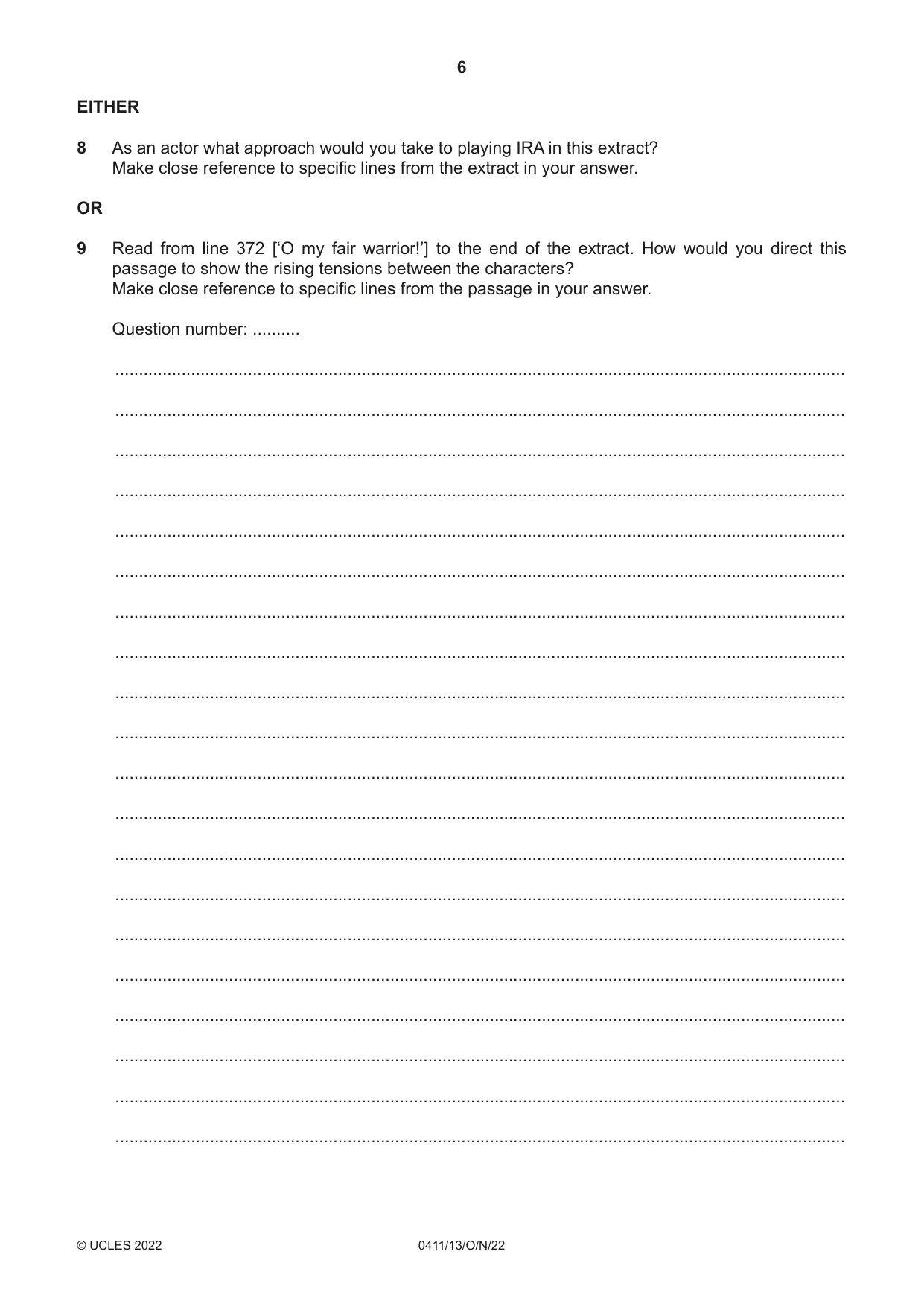 Cambridge IGCSE Drama 0411 2022 Oct/Nov Paper 1 · Variant 3 question paper, page 6 of 12