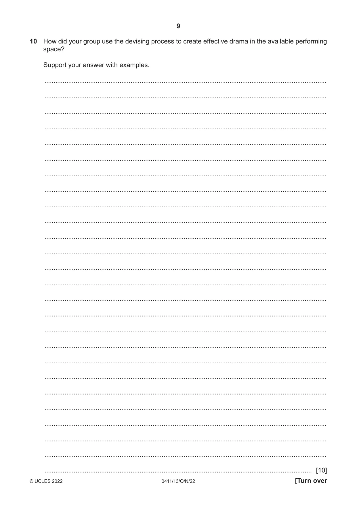 Cambridge IGCSE Drama 0411 2022 Oct/Nov Paper 1 · Variant 3 question paper, page 9 of 12