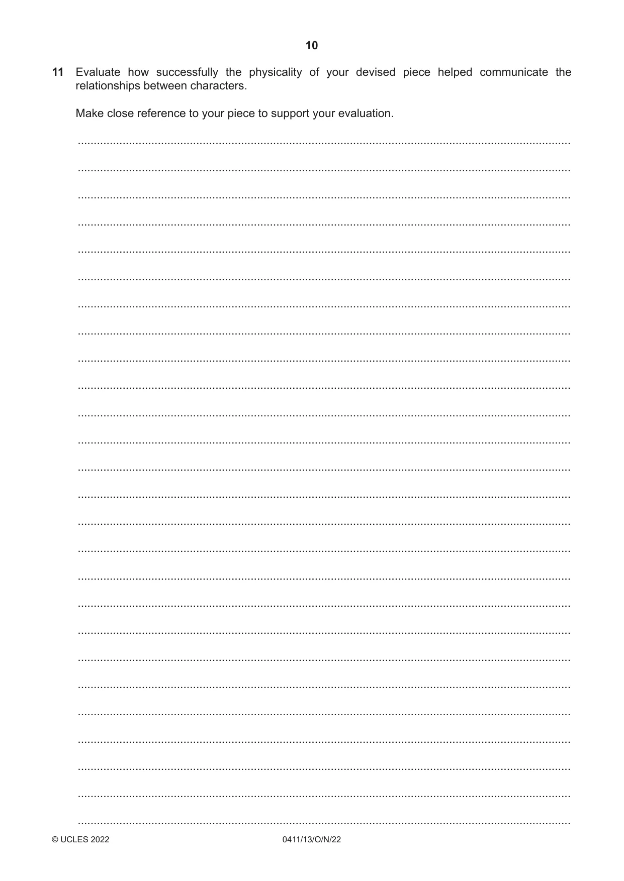 Cambridge IGCSE Drama 0411 2022 Oct/Nov Paper 1 · Variant 3 question paper, page 10 of 12