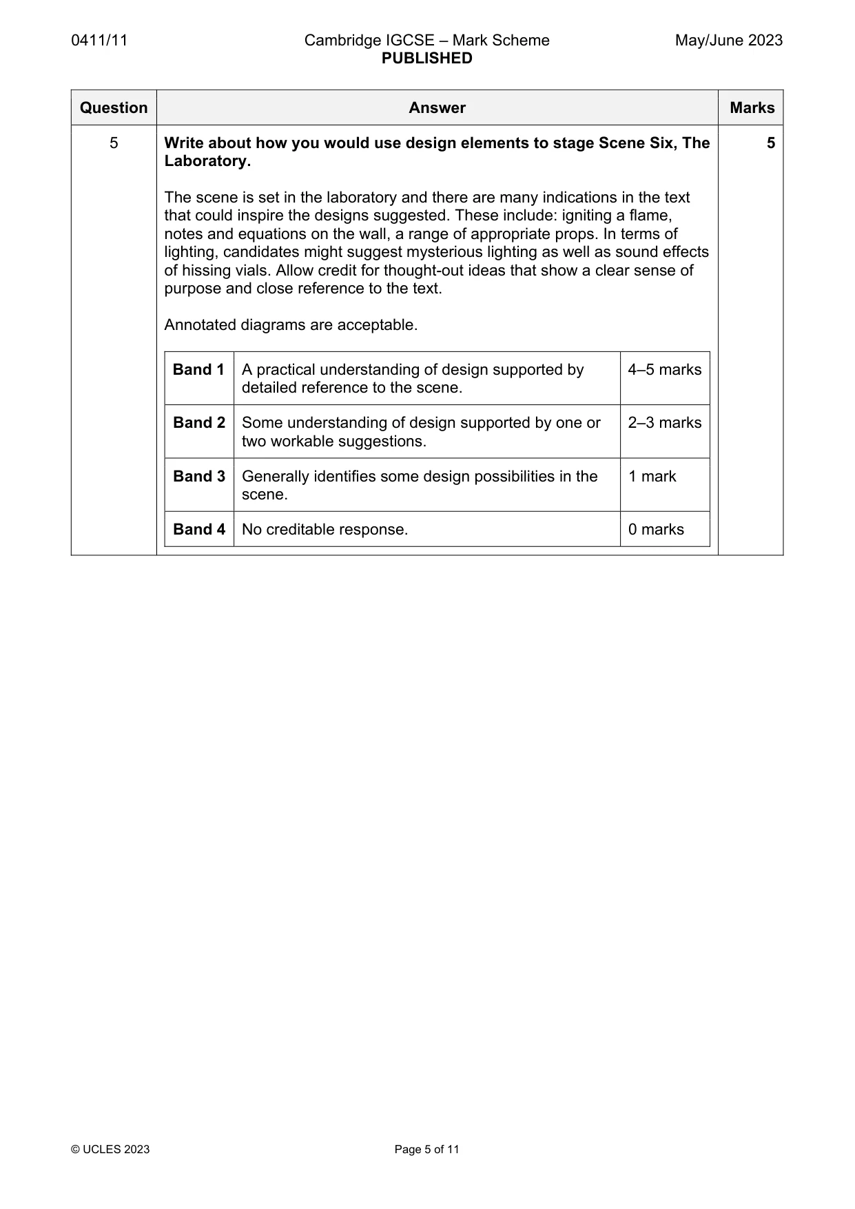 Mark scheme, page 5 of 11
