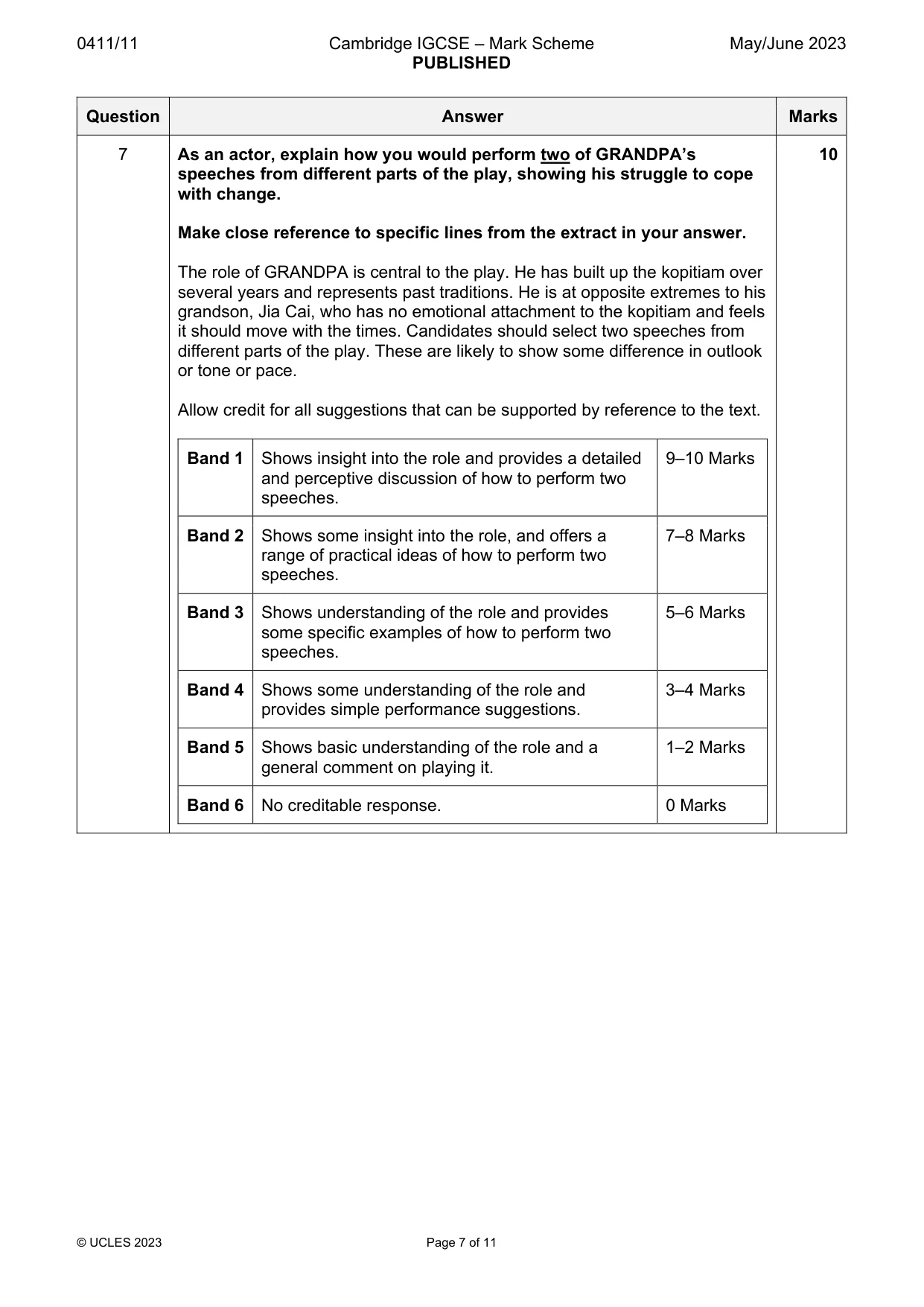 Mark scheme, page 7 of 11