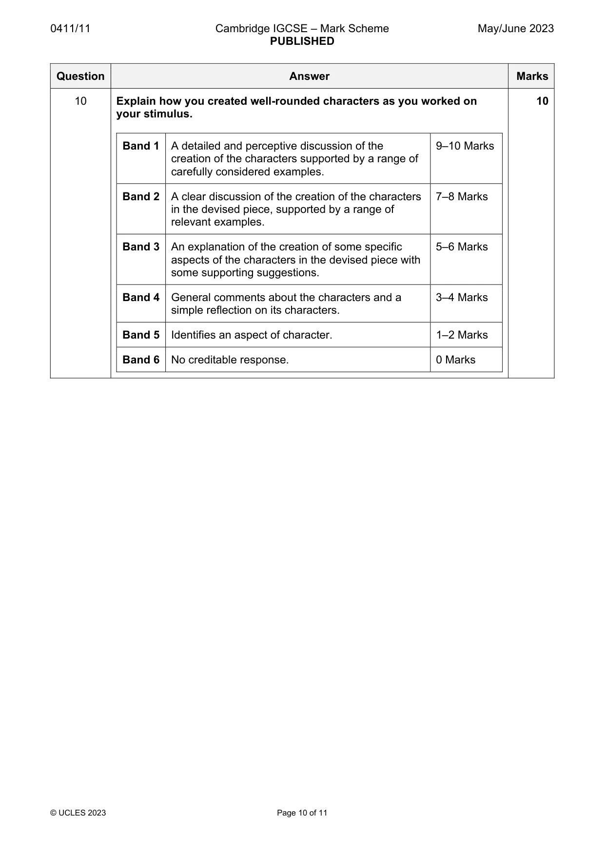Mark scheme, page 10 of 11