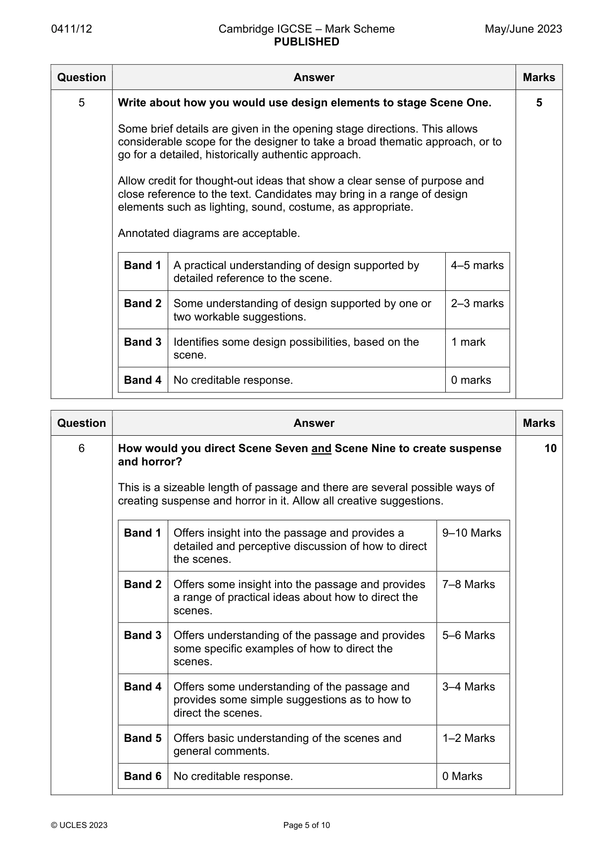 Mark scheme, page 5 of 10