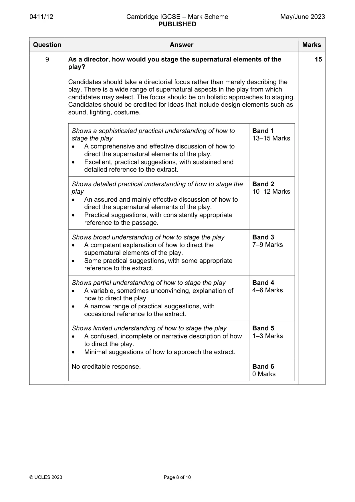 Mark scheme, page 8 of 10