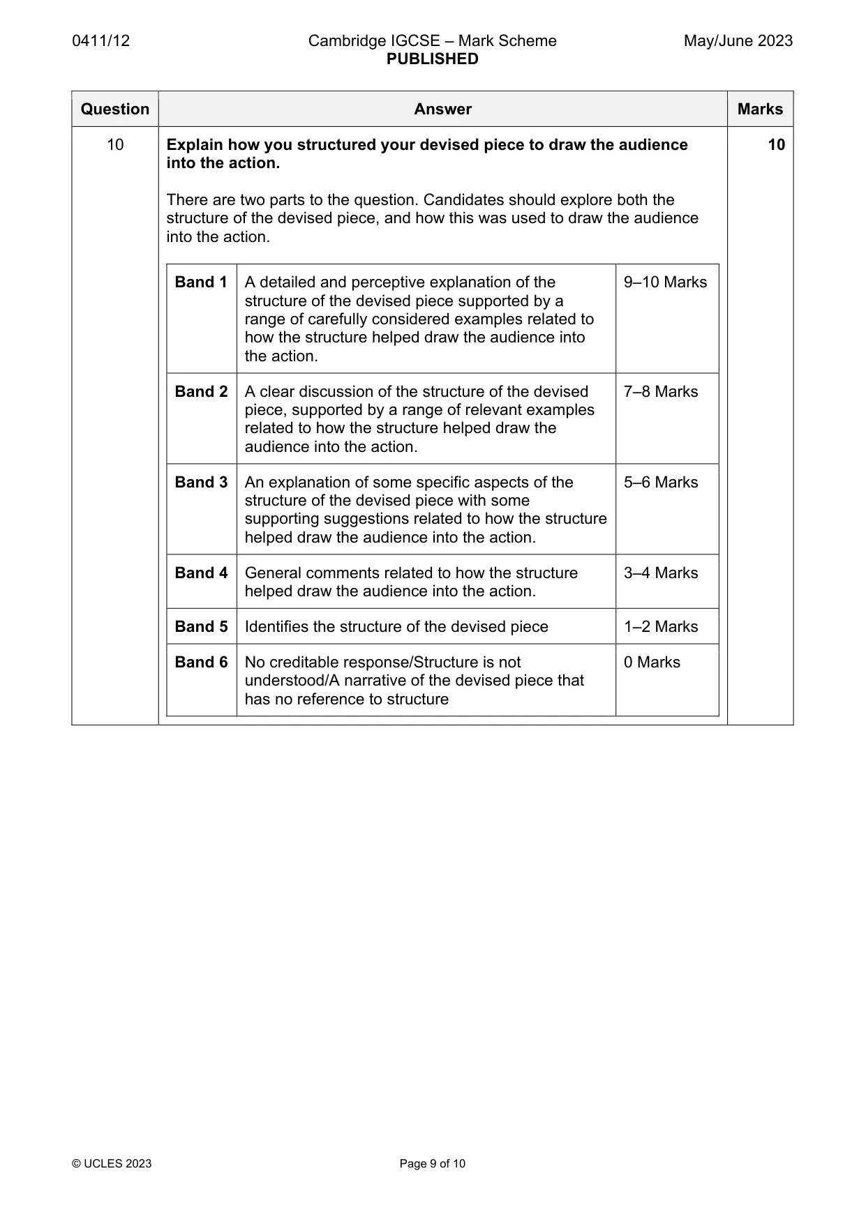 Mark scheme, page 9 of 10