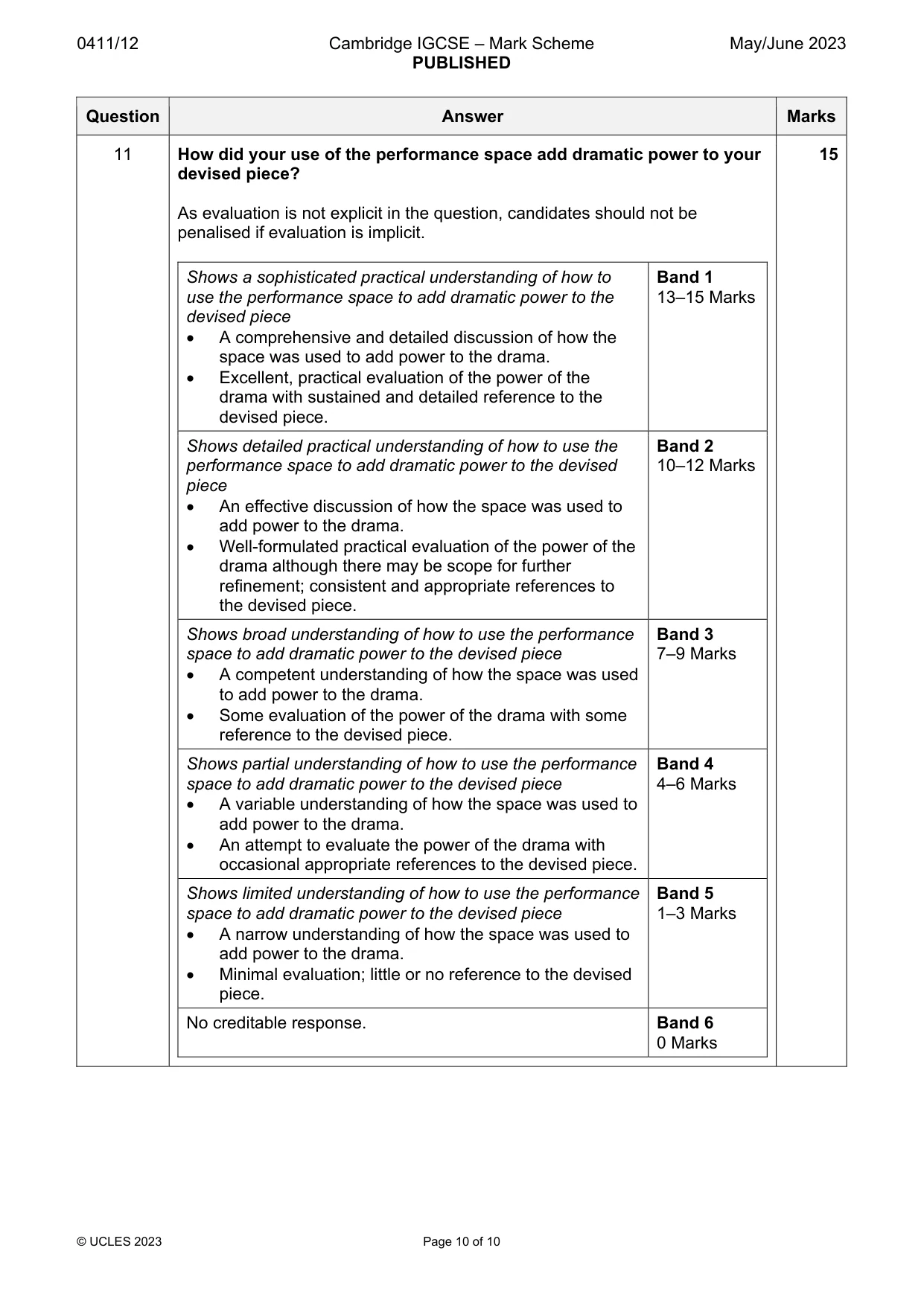 Mark scheme, page 10 of 10