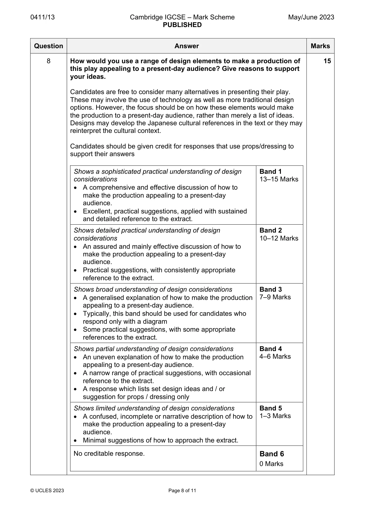 Mark scheme, page 8 of 11
