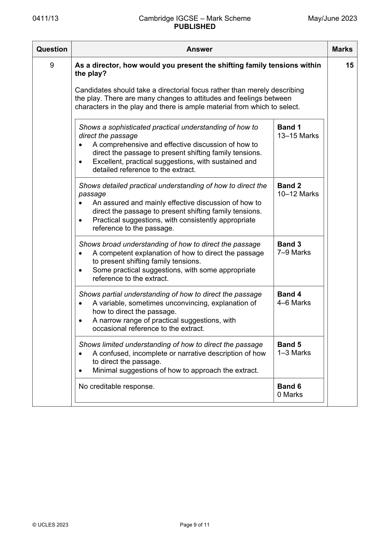 Mark scheme, page 9 of 11