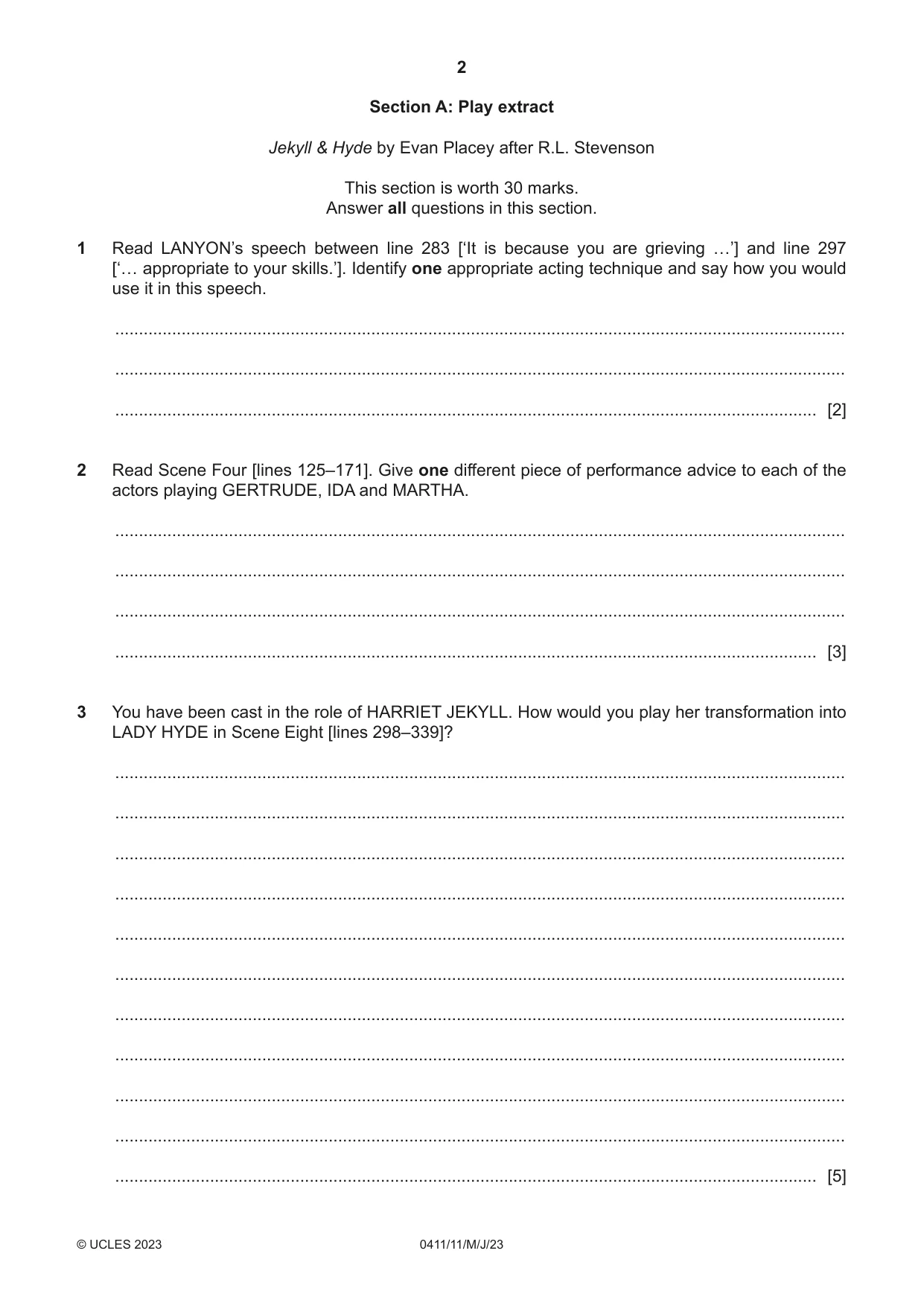 Cambridge IGCSE Drama 0411 2023 May/June Paper 1 · Variant 1 question paper, page 2 of 12