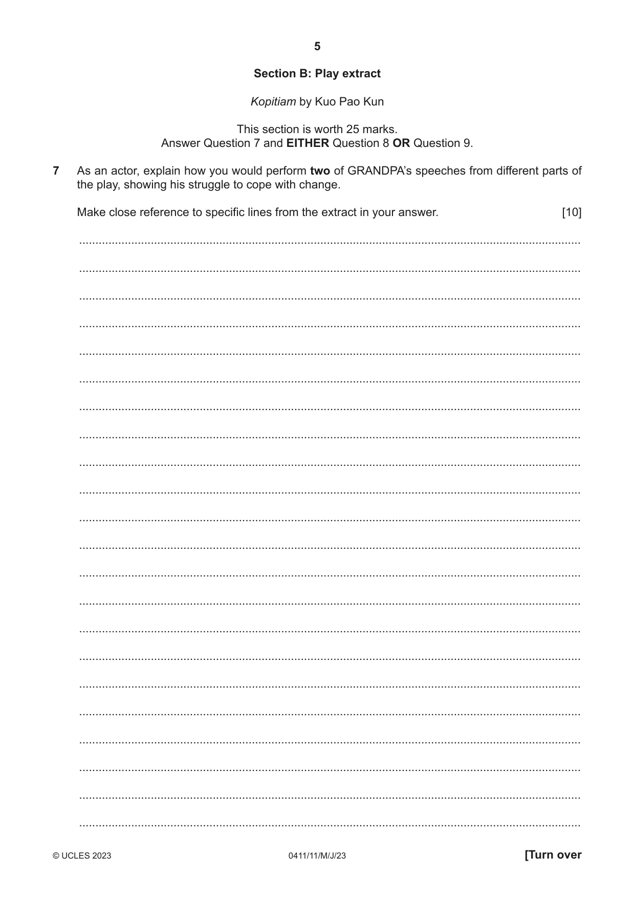 Cambridge IGCSE Drama 0411 2023 May/June Paper 1 · Variant 1 question paper, page 5 of 12