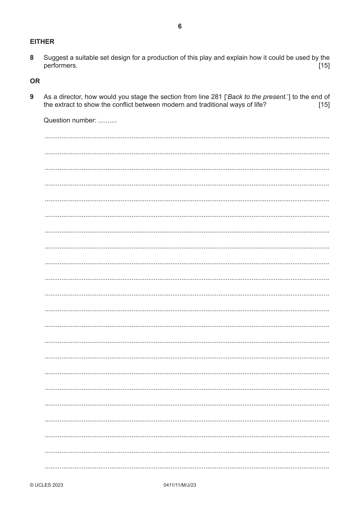 Cambridge IGCSE Drama 0411 2023 May/June Paper 1 · Variant 1 question paper, page 6 of 12