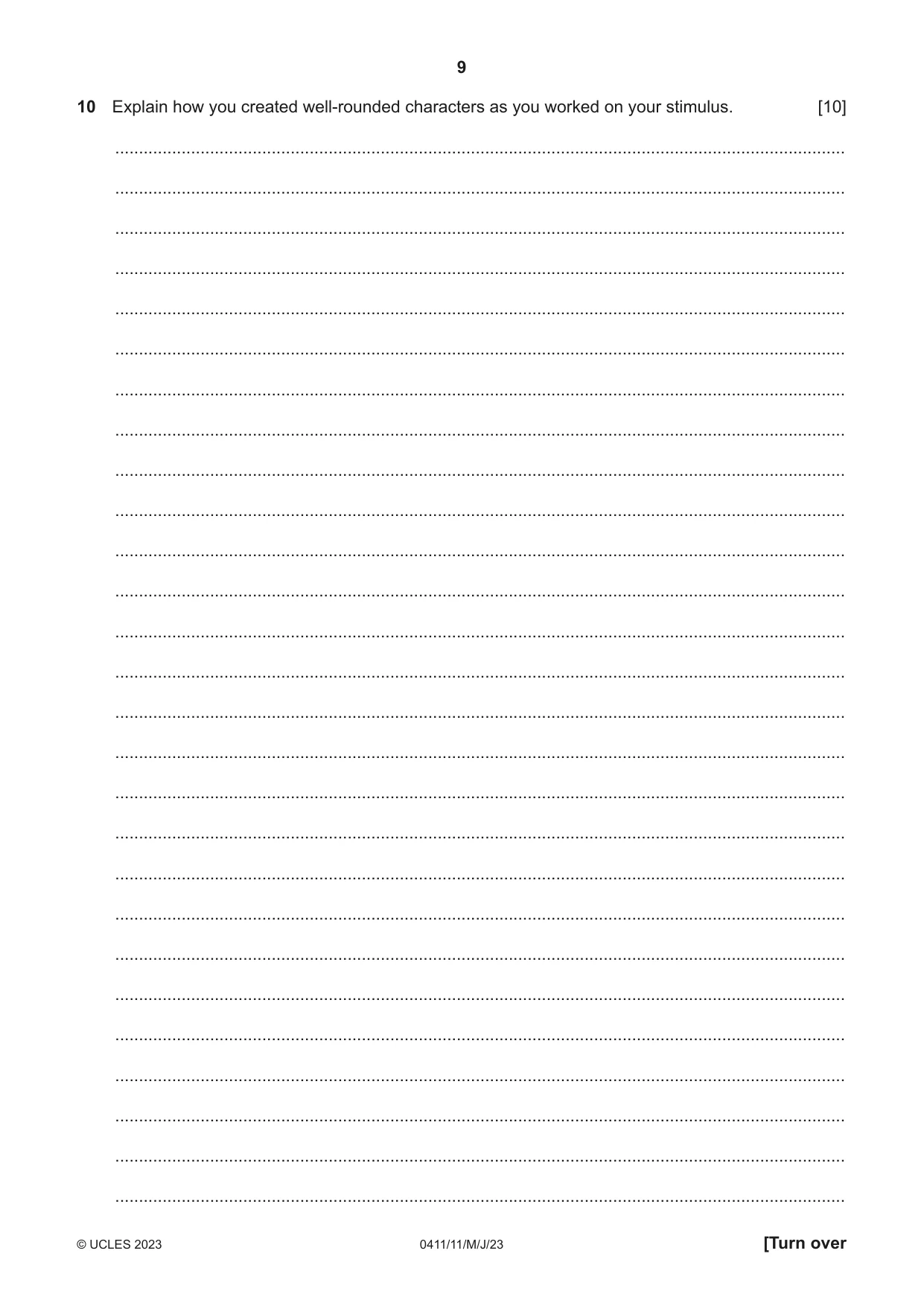 Cambridge IGCSE Drama 0411 2023 May/June Paper 1 · Variant 1 question paper, page 9 of 12