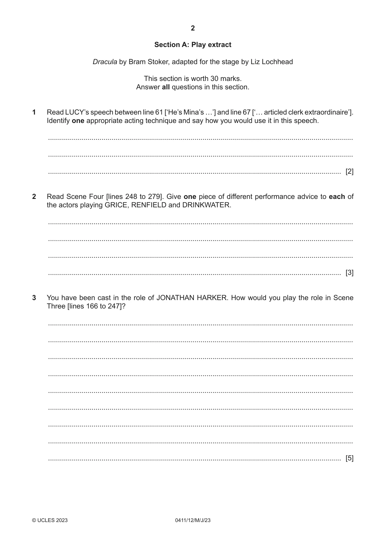 Cambridge IGCSE Drama 0411 2023 May/June Paper 1 · Variant 2 question paper, page 2 of 12