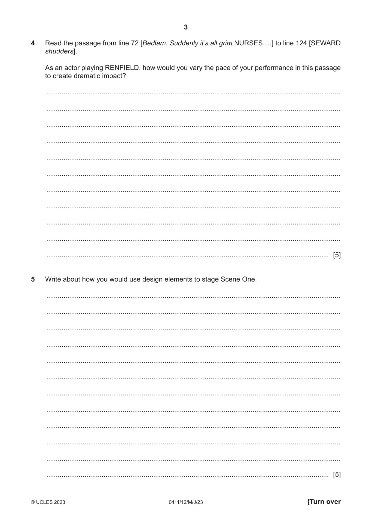 Cambridge IGCSE Drama 0411 2023 May/June Paper 1 · Variant 2 question paper, page 3 of 12