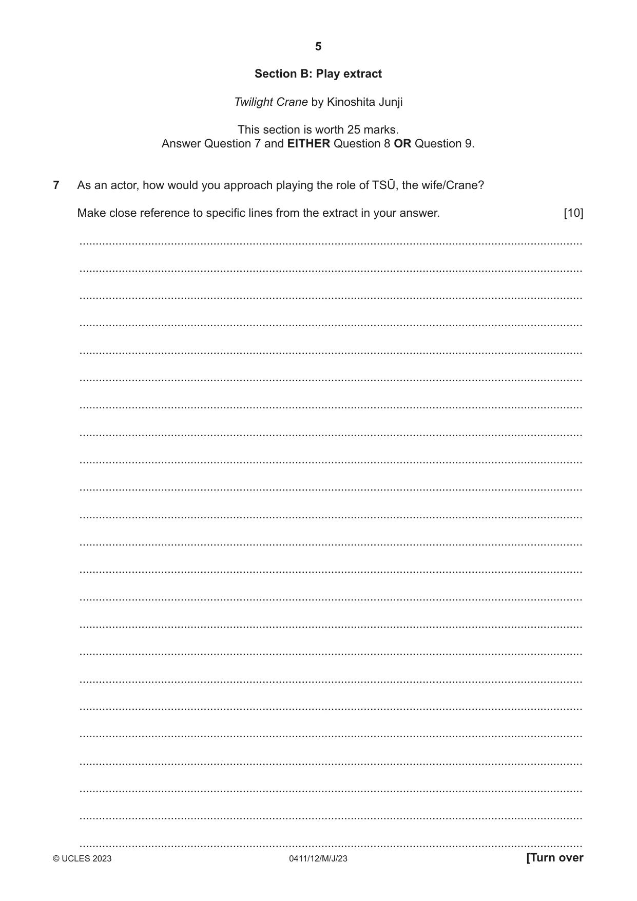 Cambridge IGCSE Drama 0411 2023 May/June Paper 1 · Variant 2 question paper, page 5 of 12