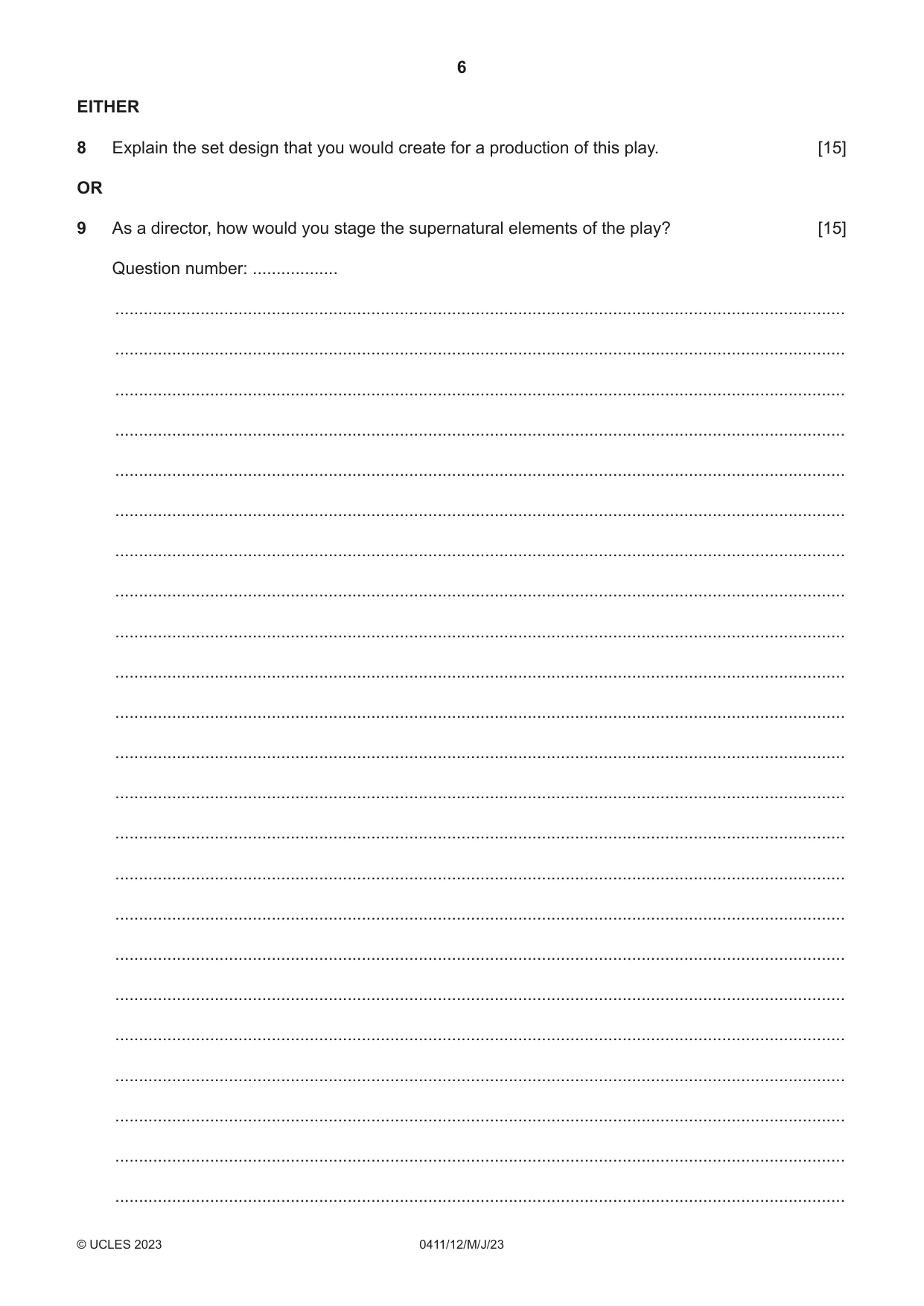 Cambridge IGCSE Drama 0411 2023 May/June Paper 1 · Variant 2 question paper, page 6 of 12