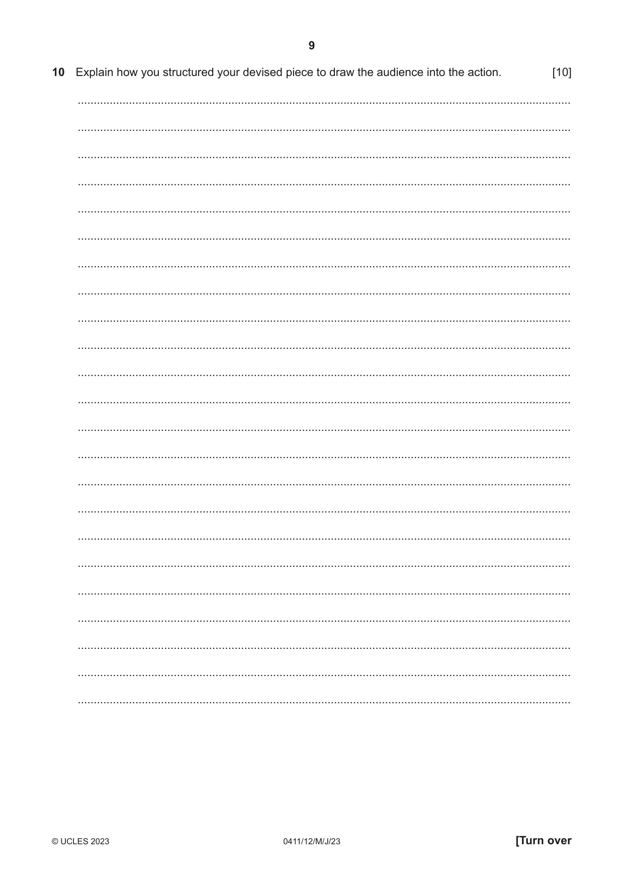 Cambridge IGCSE Drama 0411 2023 May/June Paper 1 · Variant 2 question paper, page 9 of 12