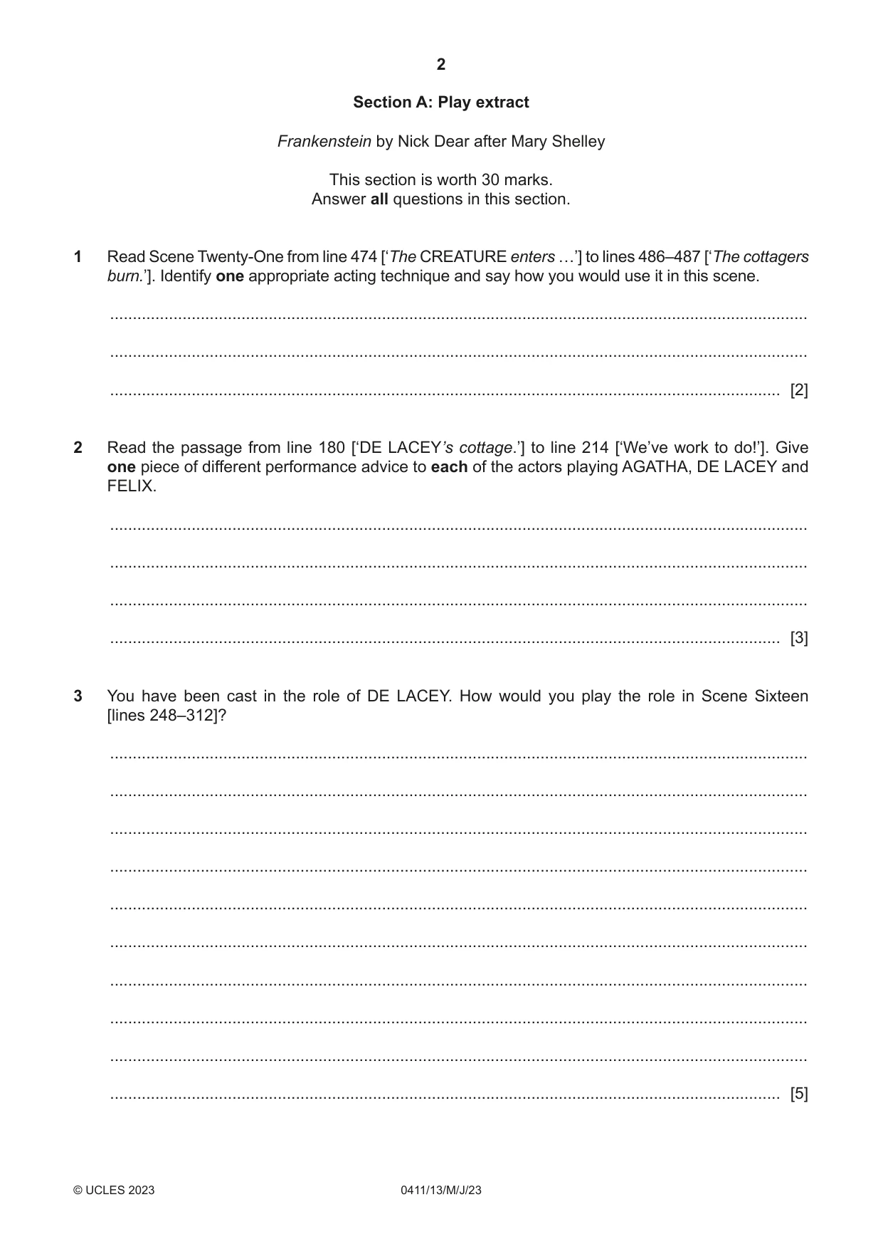 Cambridge IGCSE Drama 0411 2023 May/June Paper 1 · Variant 3 question paper, page 2 of 12