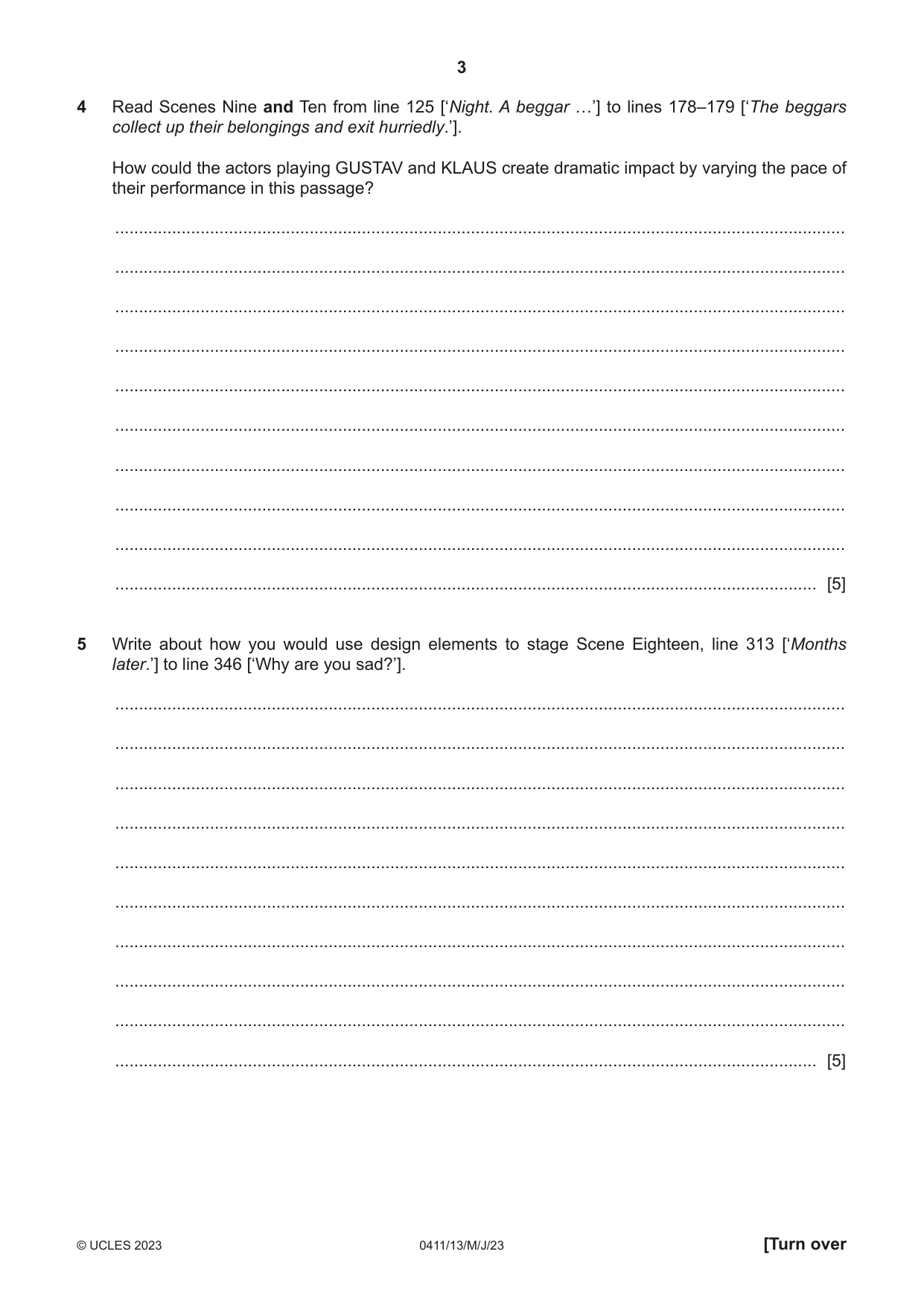 Cambridge IGCSE Drama 0411 2023 May/June Paper 1 · Variant 3 question paper, page 3 of 12