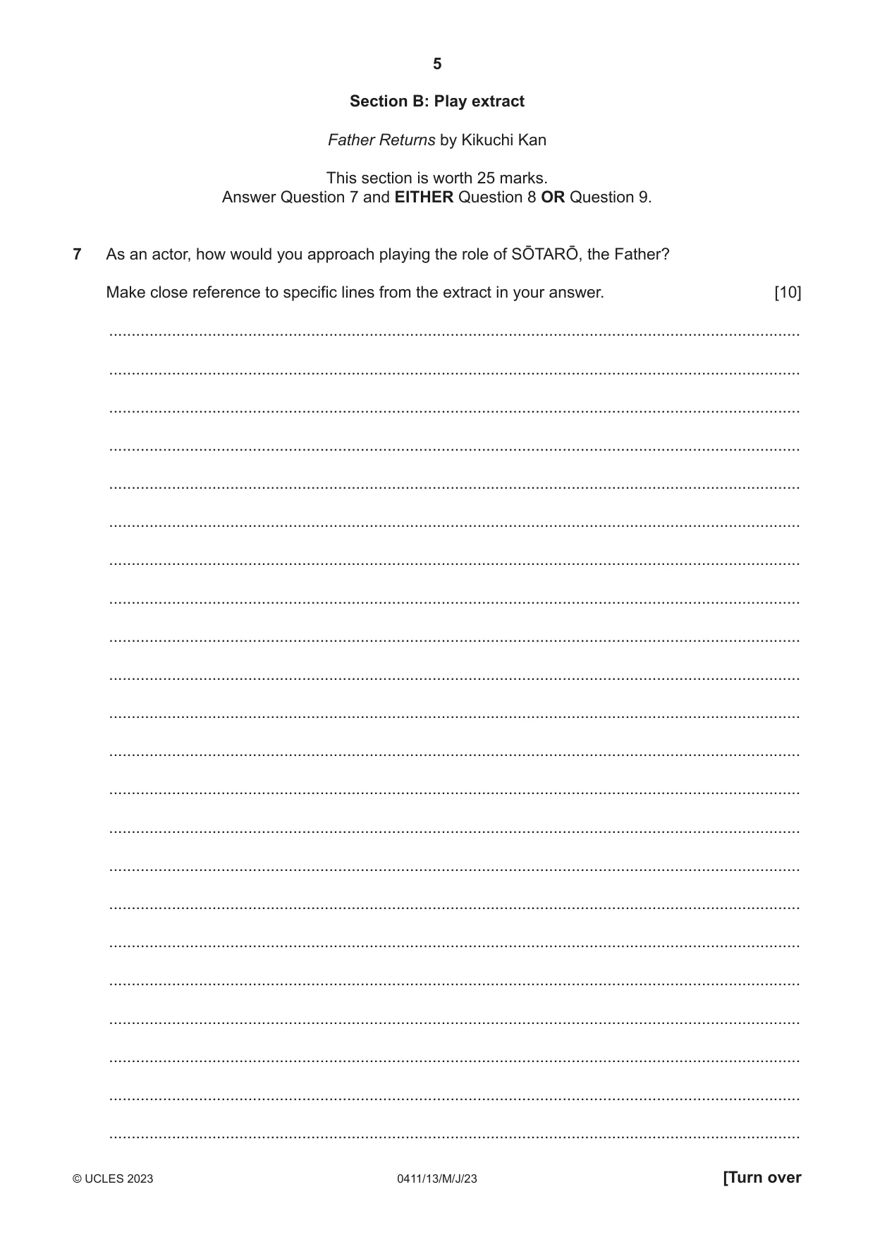 Cambridge IGCSE Drama 0411 2023 May/June Paper 1 · Variant 3 question paper, page 5 of 12