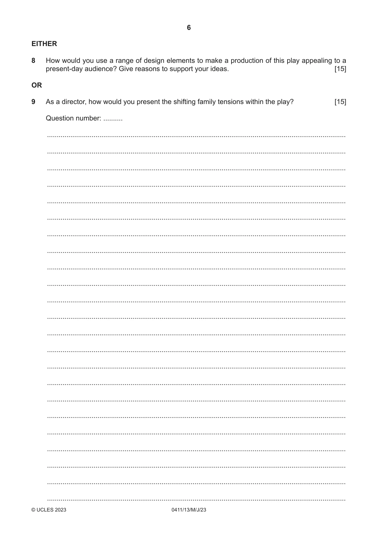 Cambridge IGCSE Drama 0411 2023 May/June Paper 1 · Variant 3 question paper, page 6 of 12