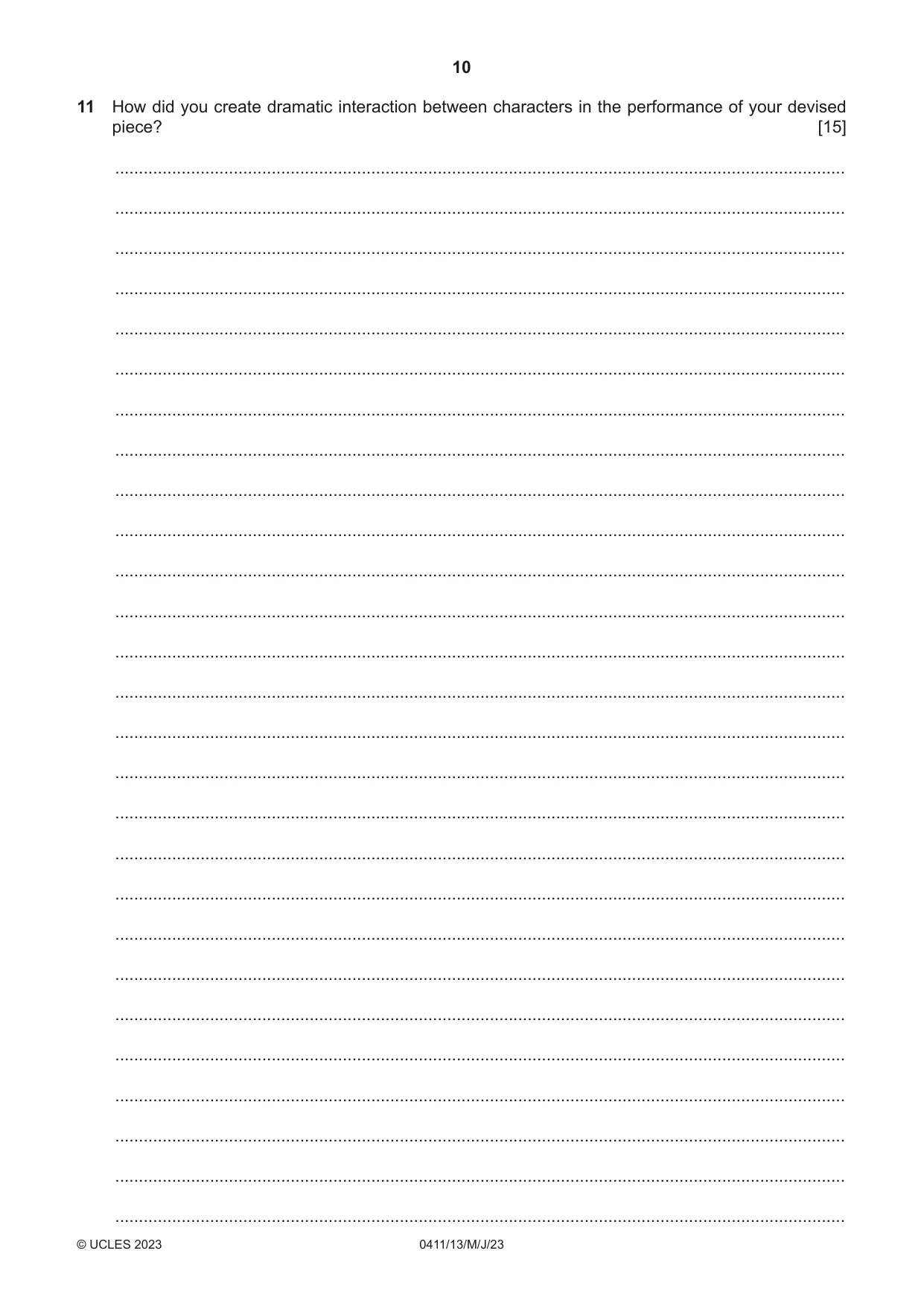 Cambridge IGCSE Drama 0411 2023 May/June Paper 1 · Variant 3 question paper, page 10 of 12