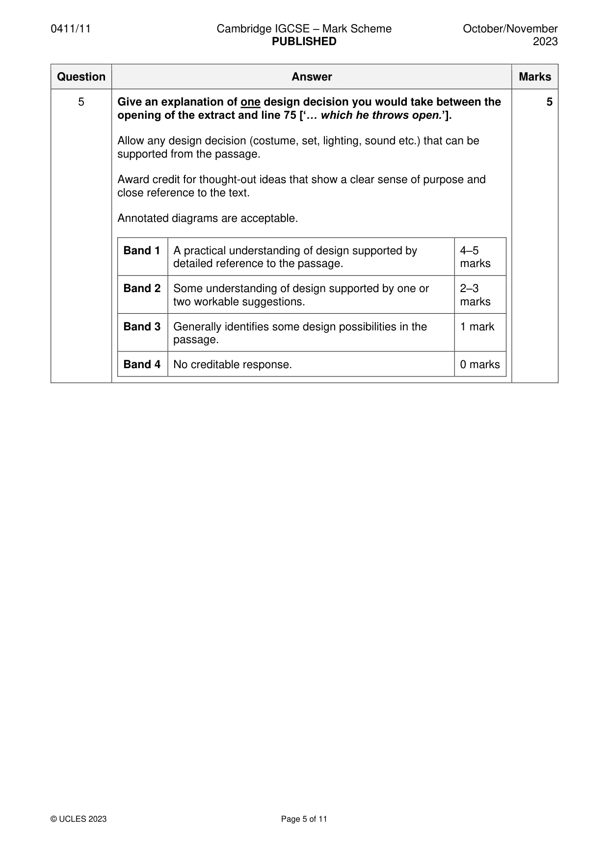 Mark scheme, page 5 of 11