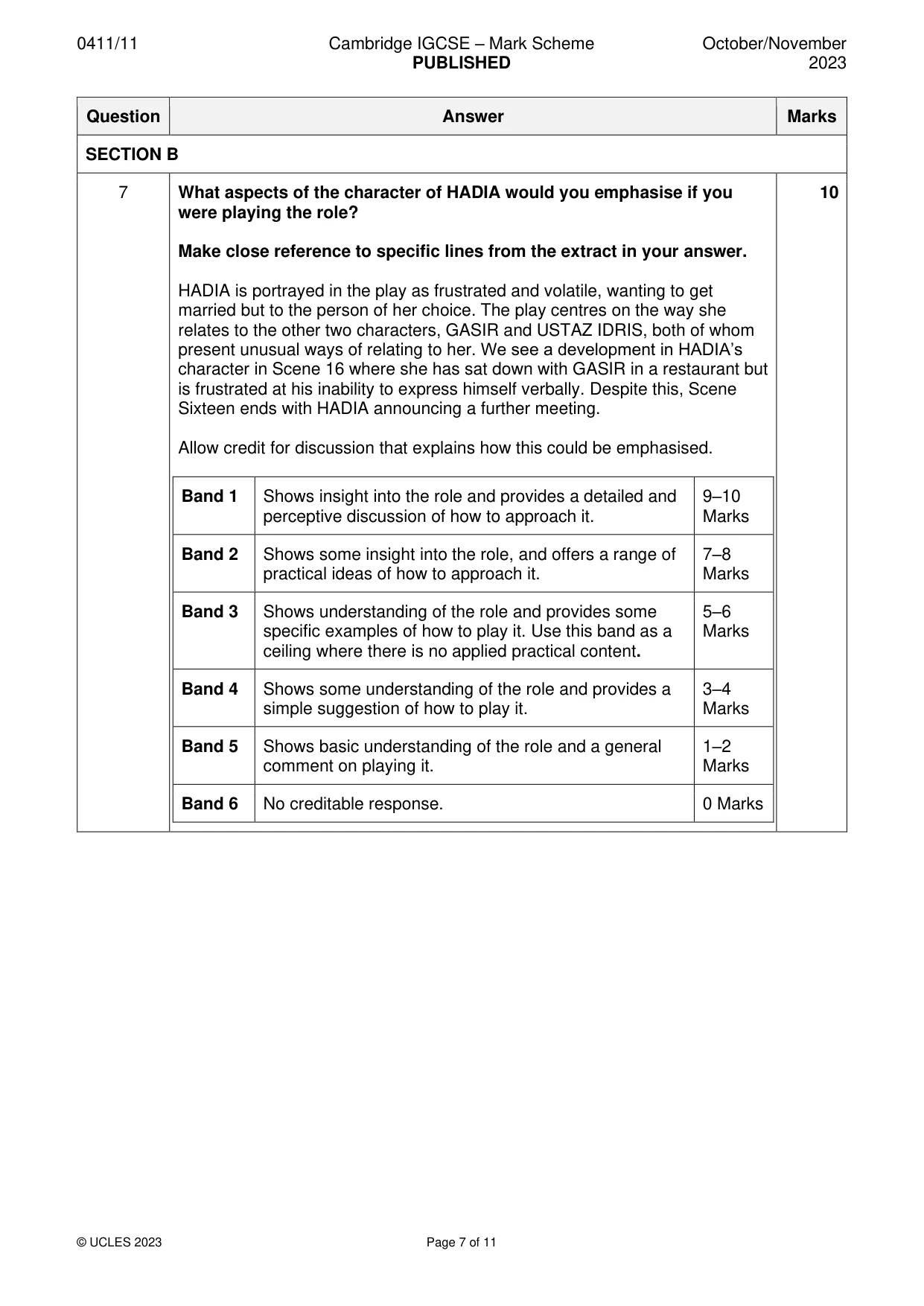 Mark scheme, page 7 of 11