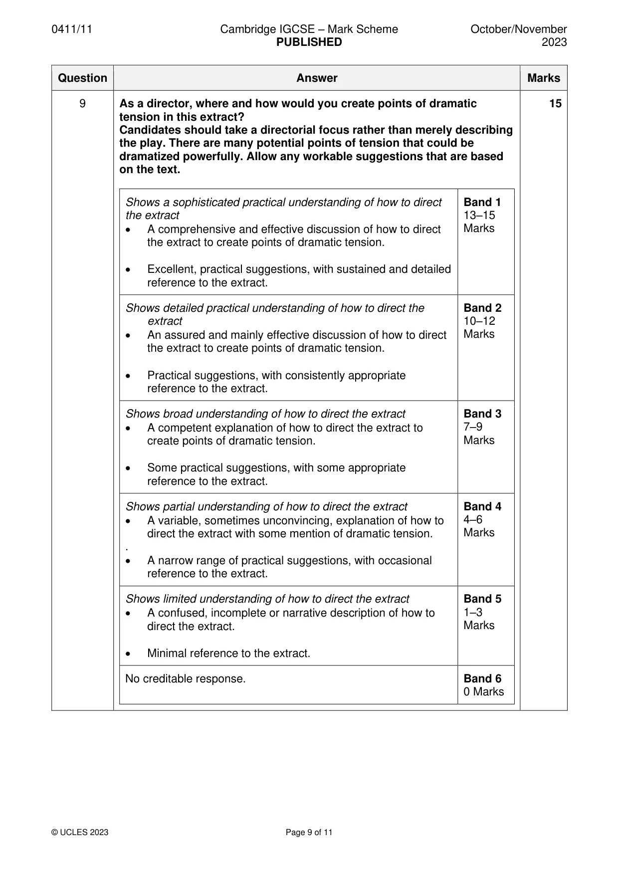 Mark scheme, page 9 of 11