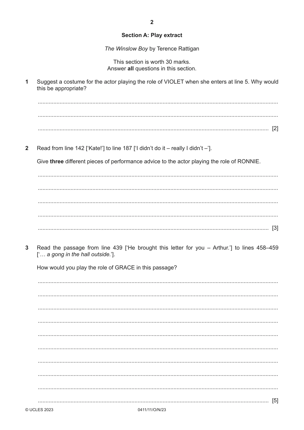 Cambridge IGCSE Drama 0411 2023 Oct/Nov Paper 1 · Variant 1 question paper, page 2 of 12