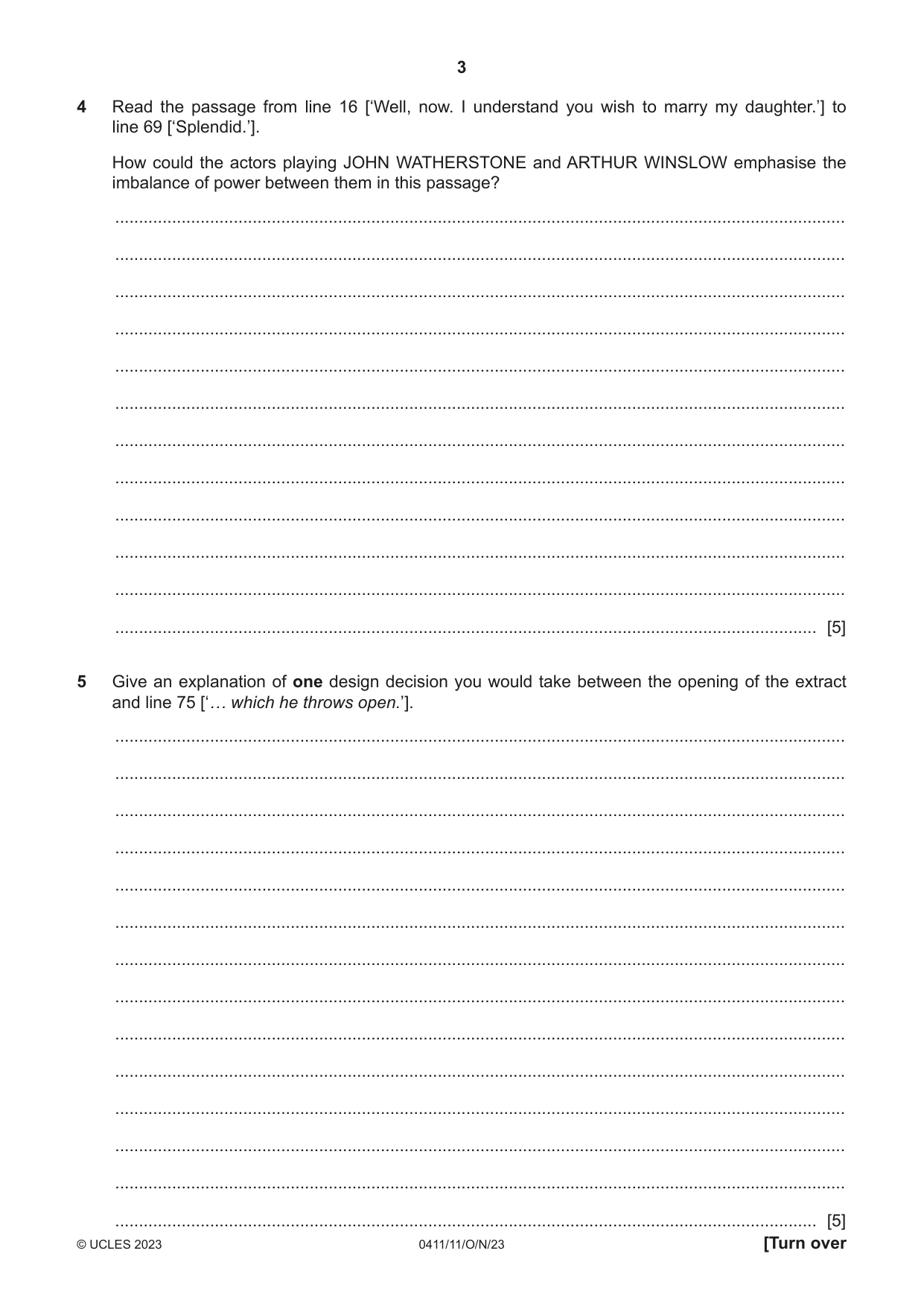 Cambridge IGCSE Drama 0411 2023 Oct/Nov Paper 1 · Variant 1 question paper, page 3 of 12