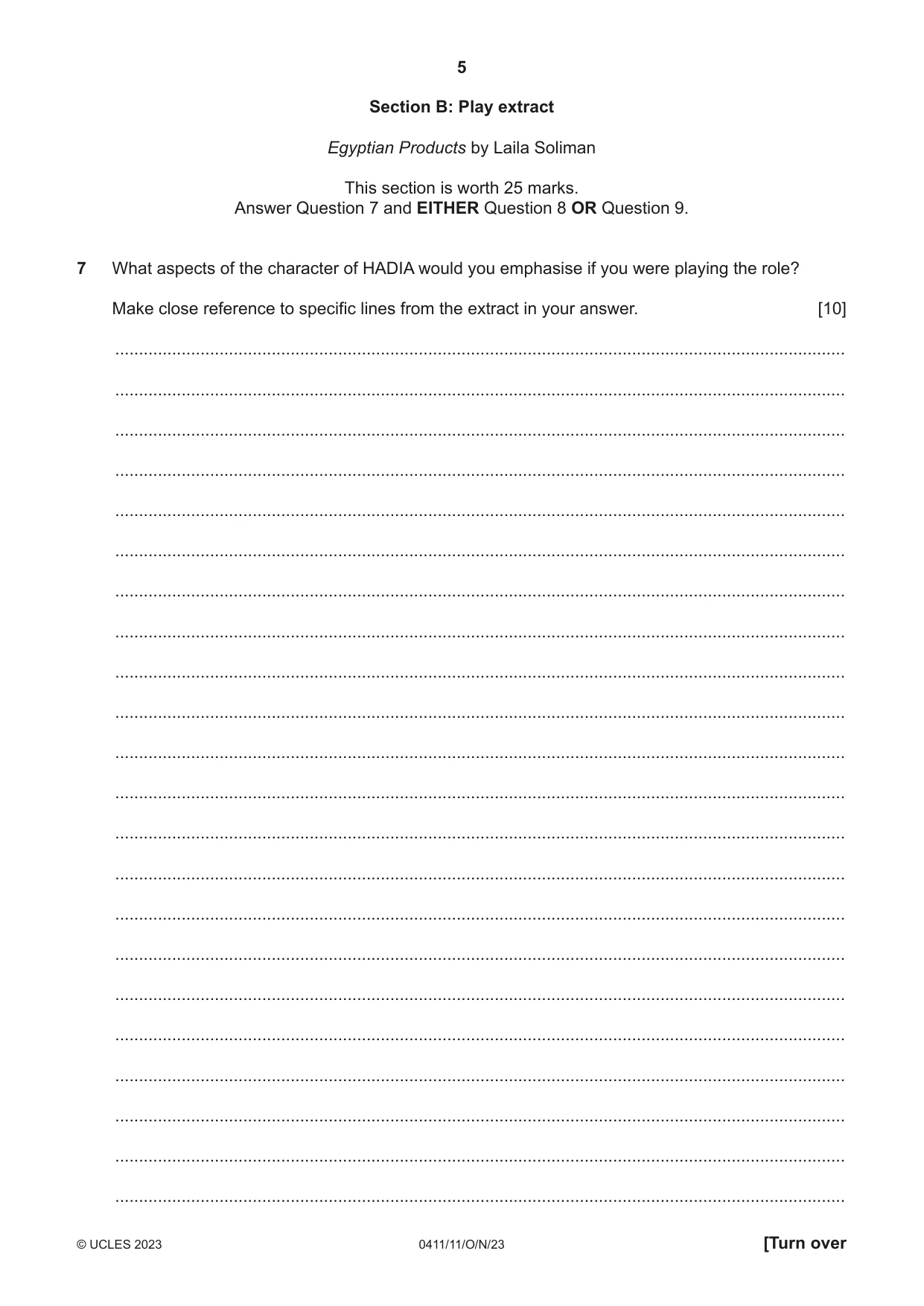 Cambridge IGCSE Drama 0411 2023 Oct/Nov Paper 1 · Variant 1 question paper, page 5 of 12