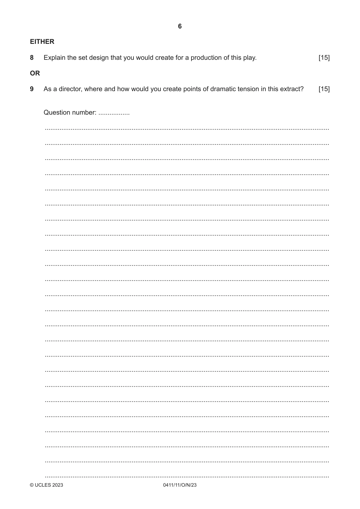 Cambridge IGCSE Drama 0411 2023 Oct/Nov Paper 1 · Variant 1 question paper, page 6 of 12