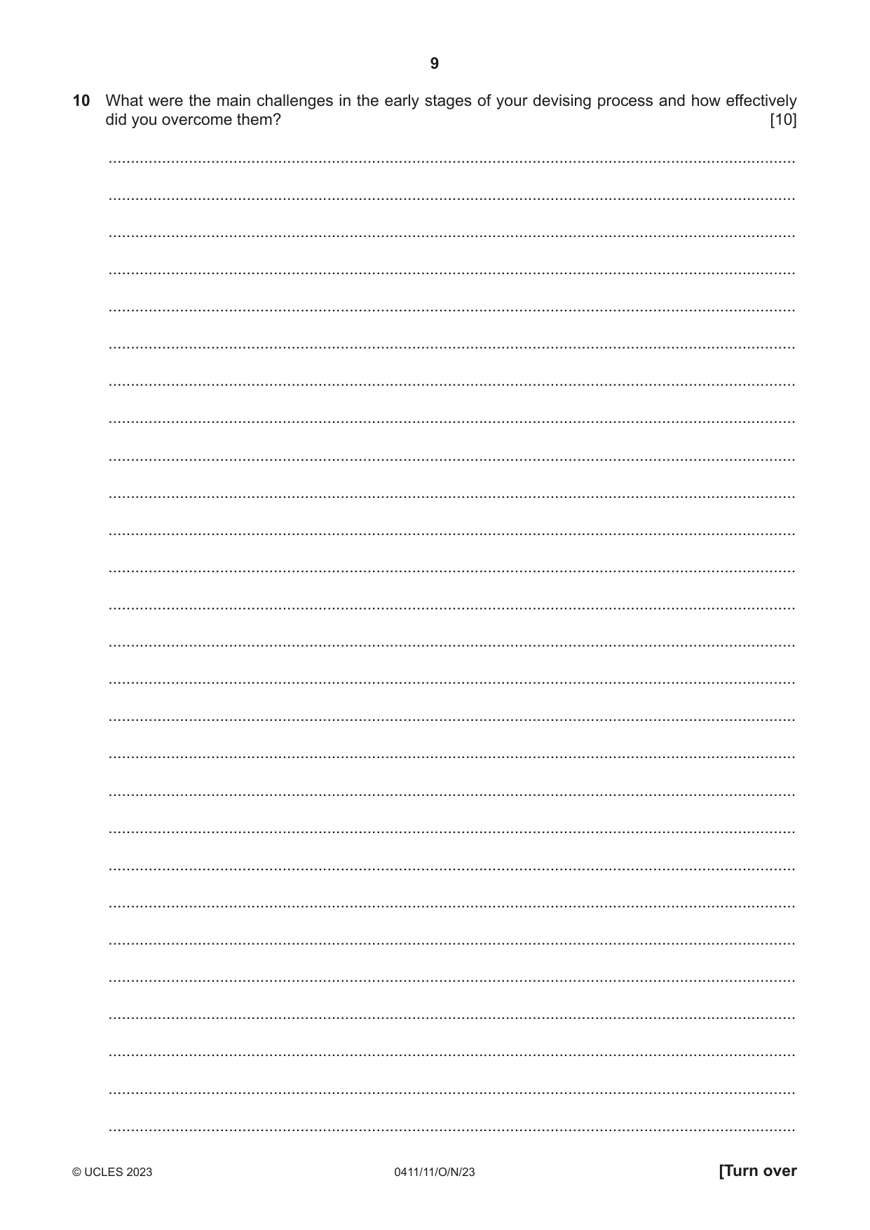 Cambridge IGCSE Drama 0411 2023 Oct/Nov Paper 1 · Variant 1 question paper, page 9 of 12