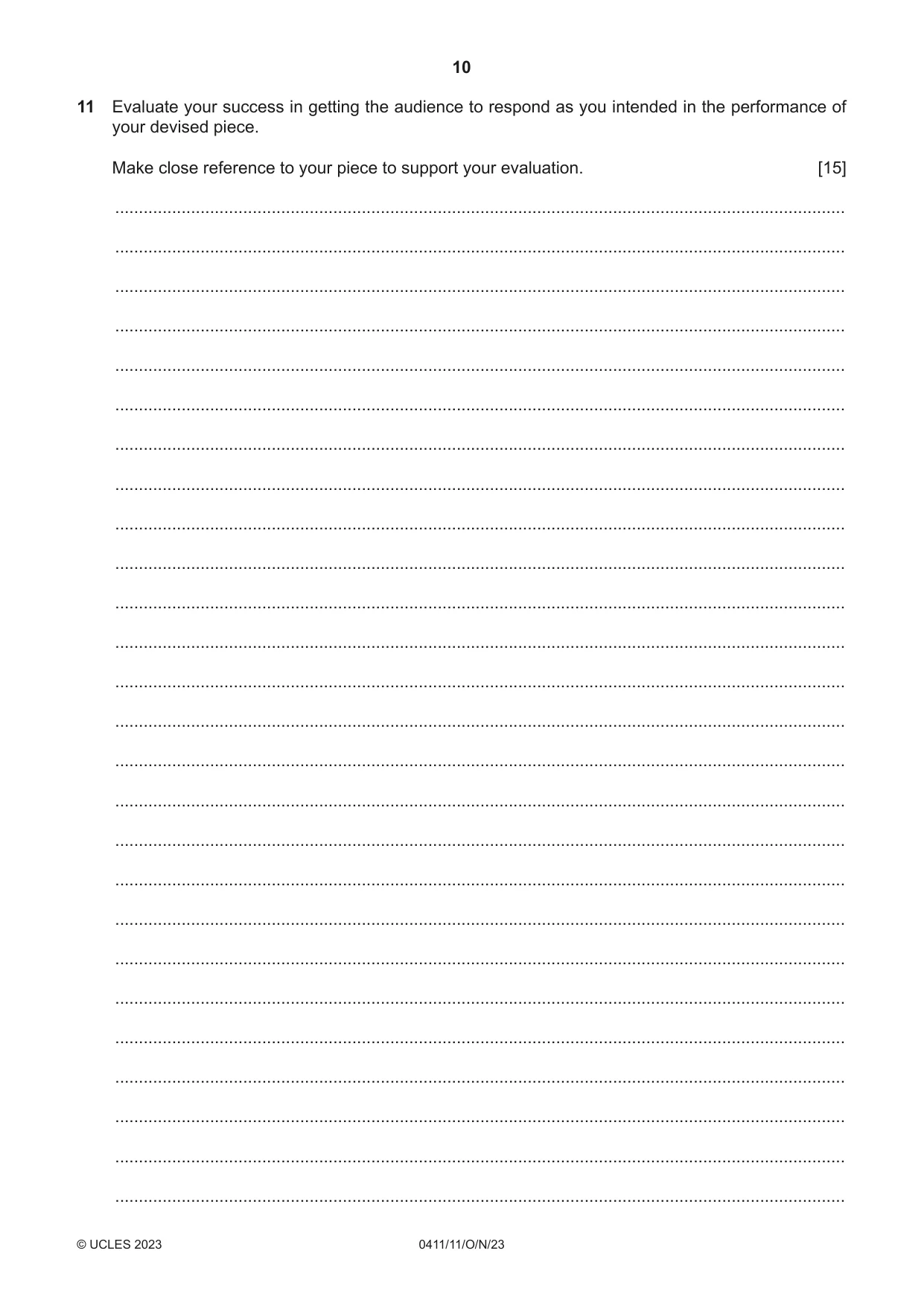 Cambridge IGCSE Drama 0411 2023 Oct/Nov Paper 1 · Variant 1 question paper, page 10 of 12