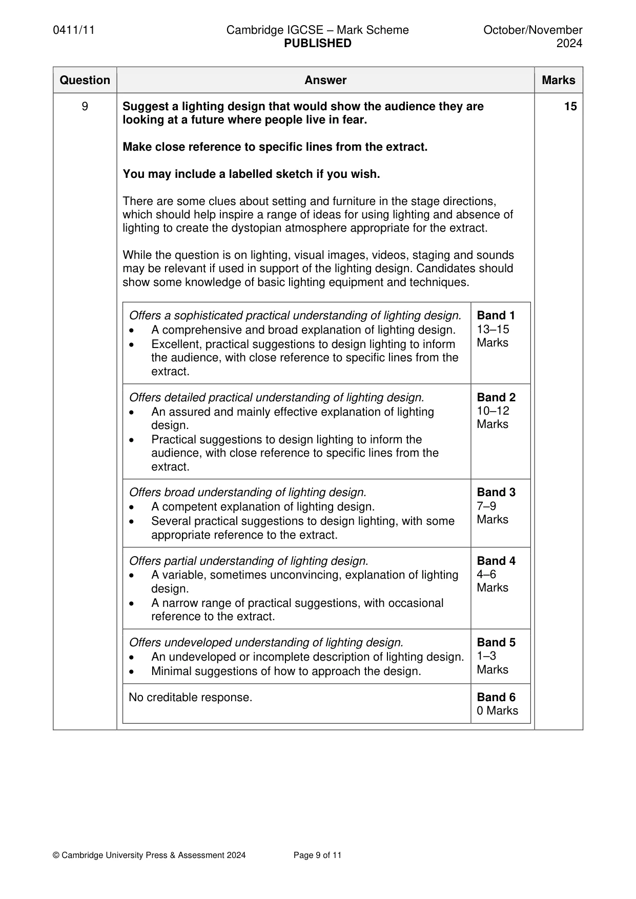 Mark scheme, page 9 of 11