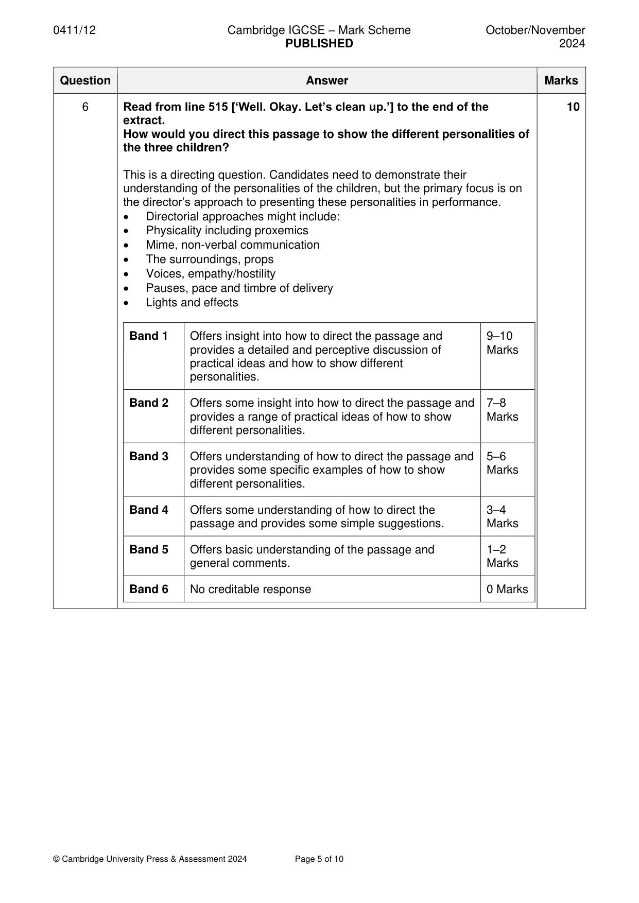 Mark scheme, page 5 of 10