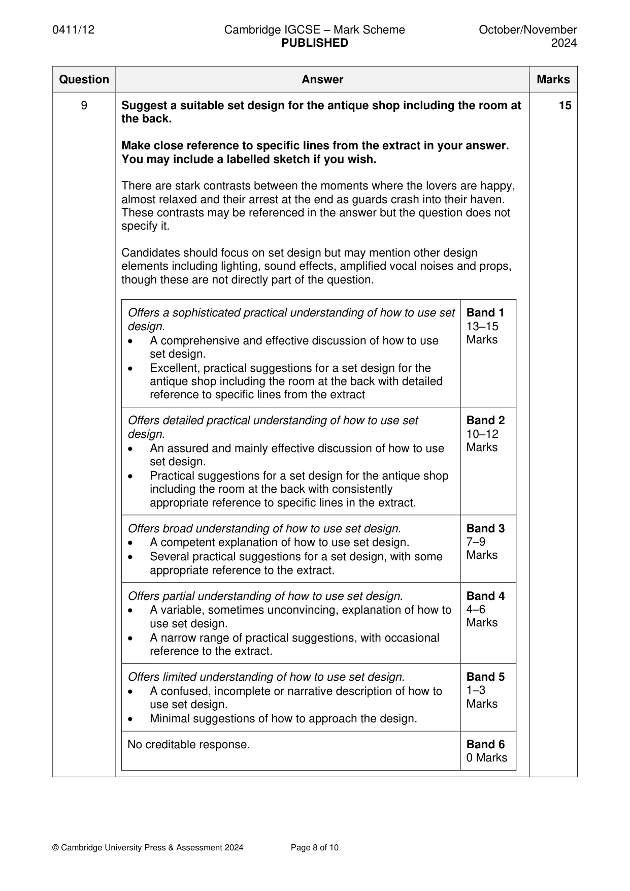 Mark scheme, page 8 of 10