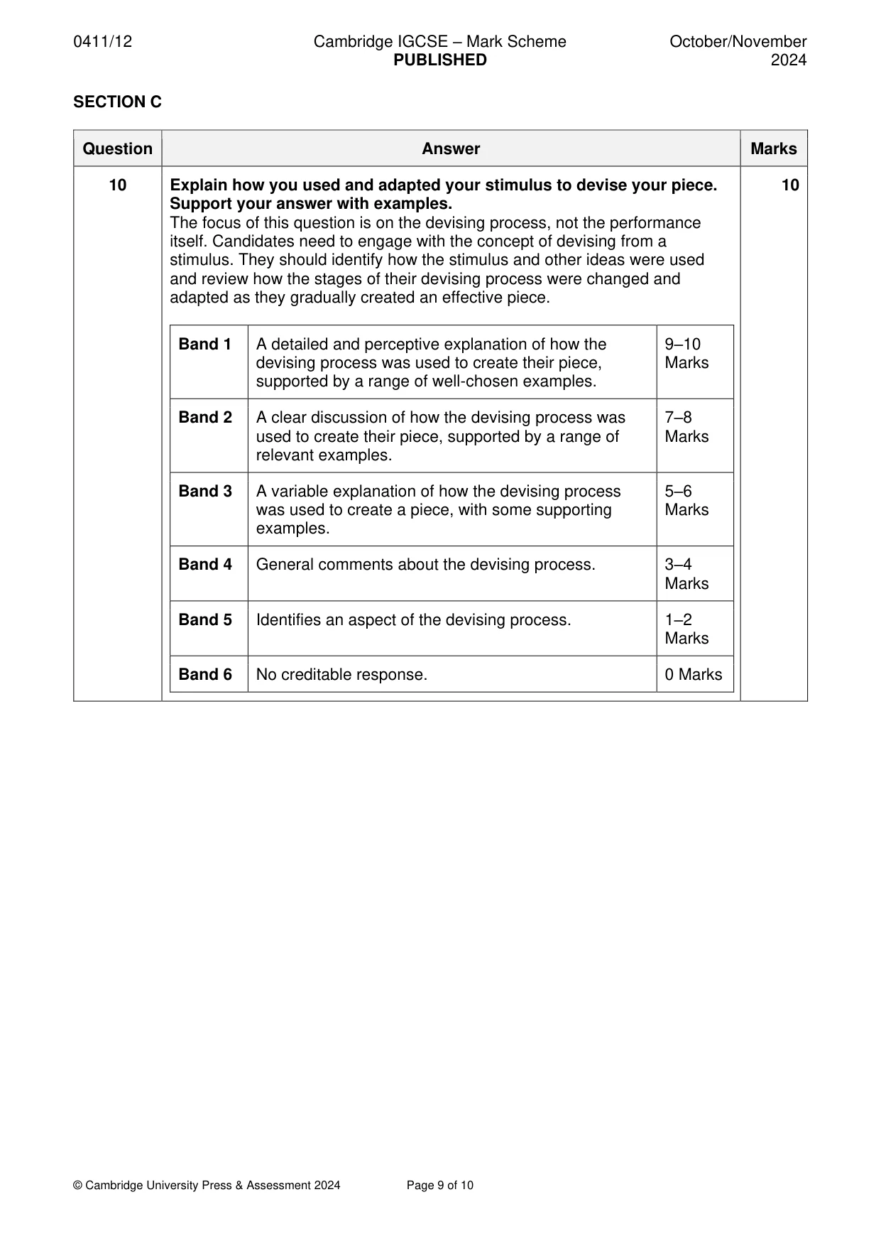 Mark scheme, page 9 of 10
