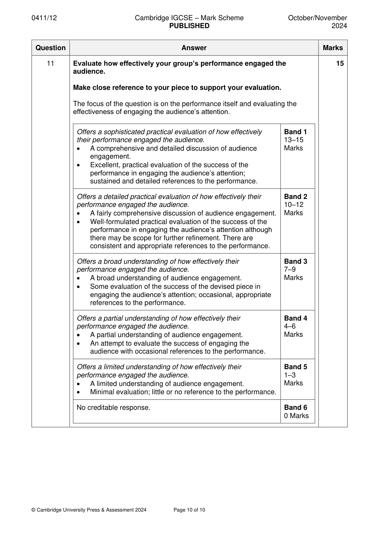 Mark scheme, page 10 of 10