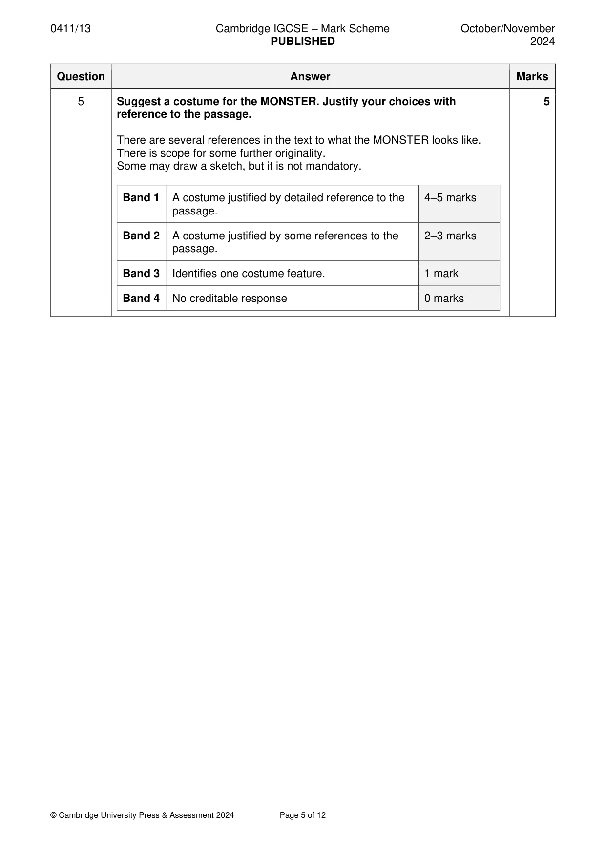 Mark scheme, page 5 of 12