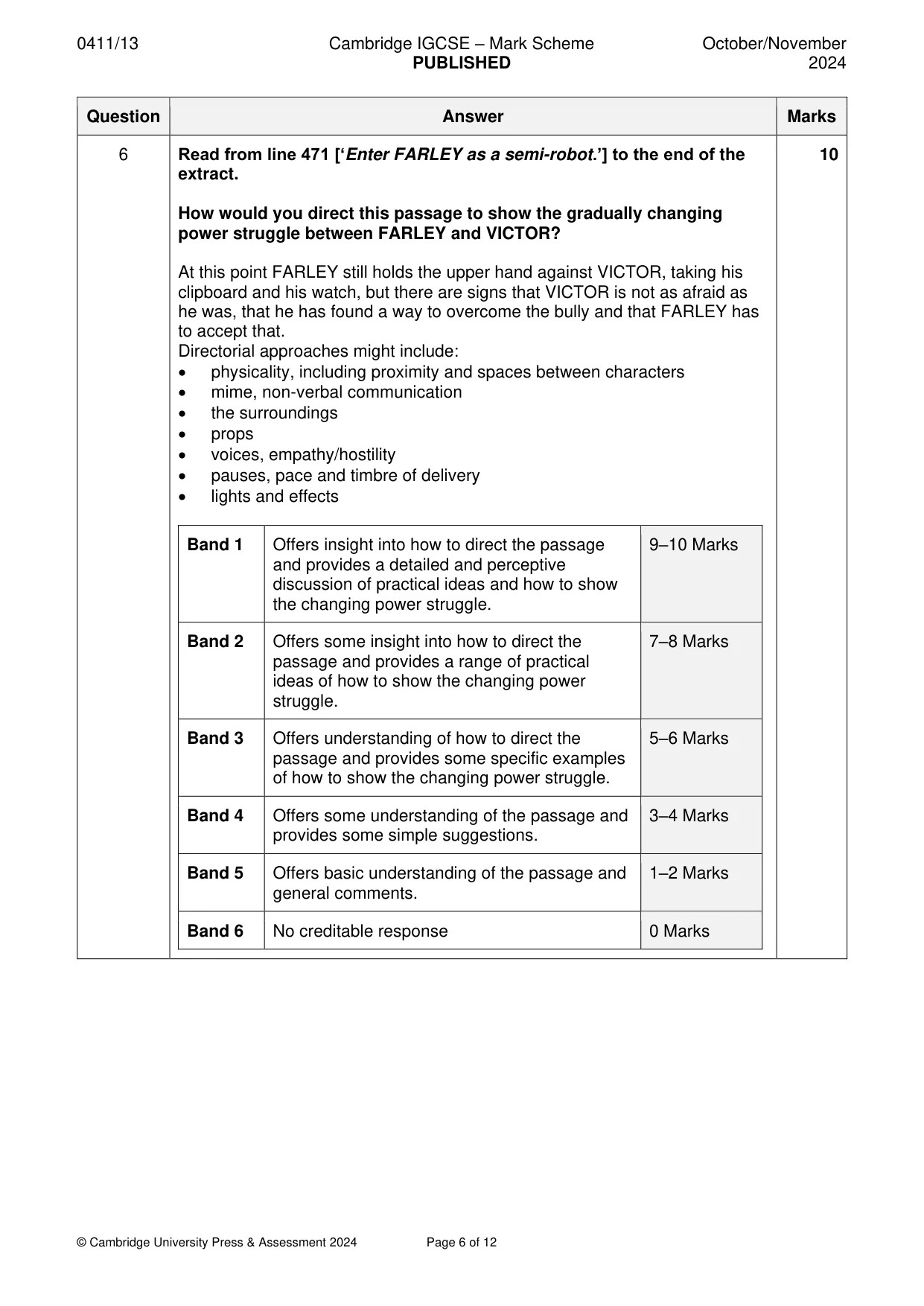 Mark scheme, page 6 of 12