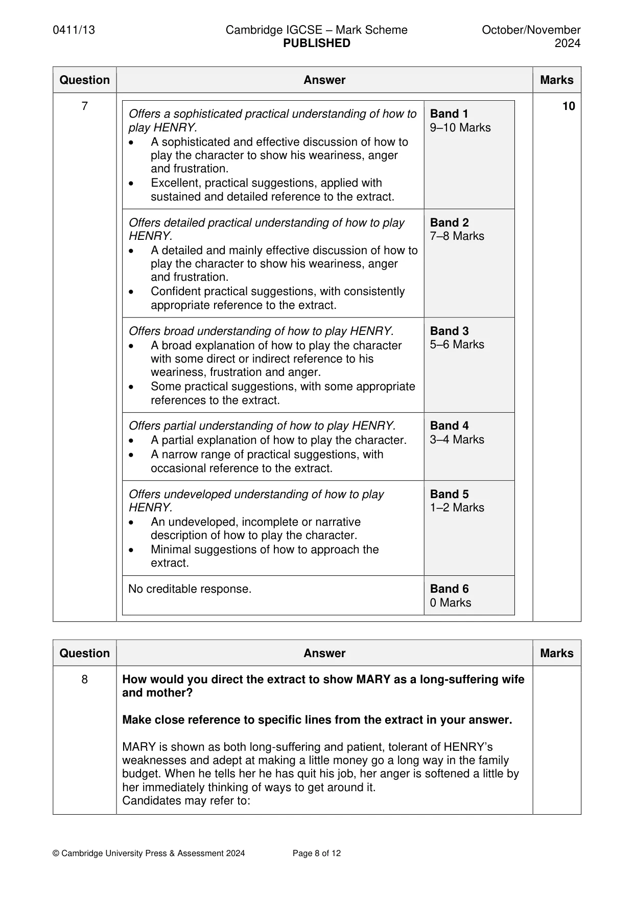Mark scheme, page 8 of 12